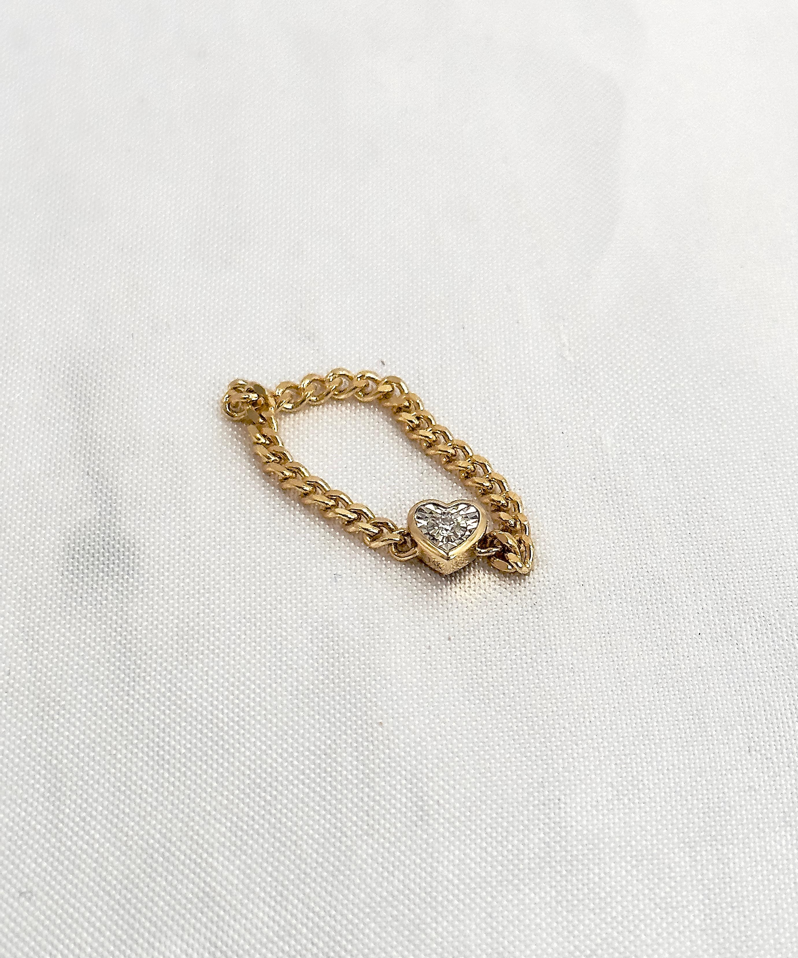 Women's or Men's Diamond Chain Ring, Solid Gold Chain Ring, Stackable Chain Ring, Natural Diamond For Sale