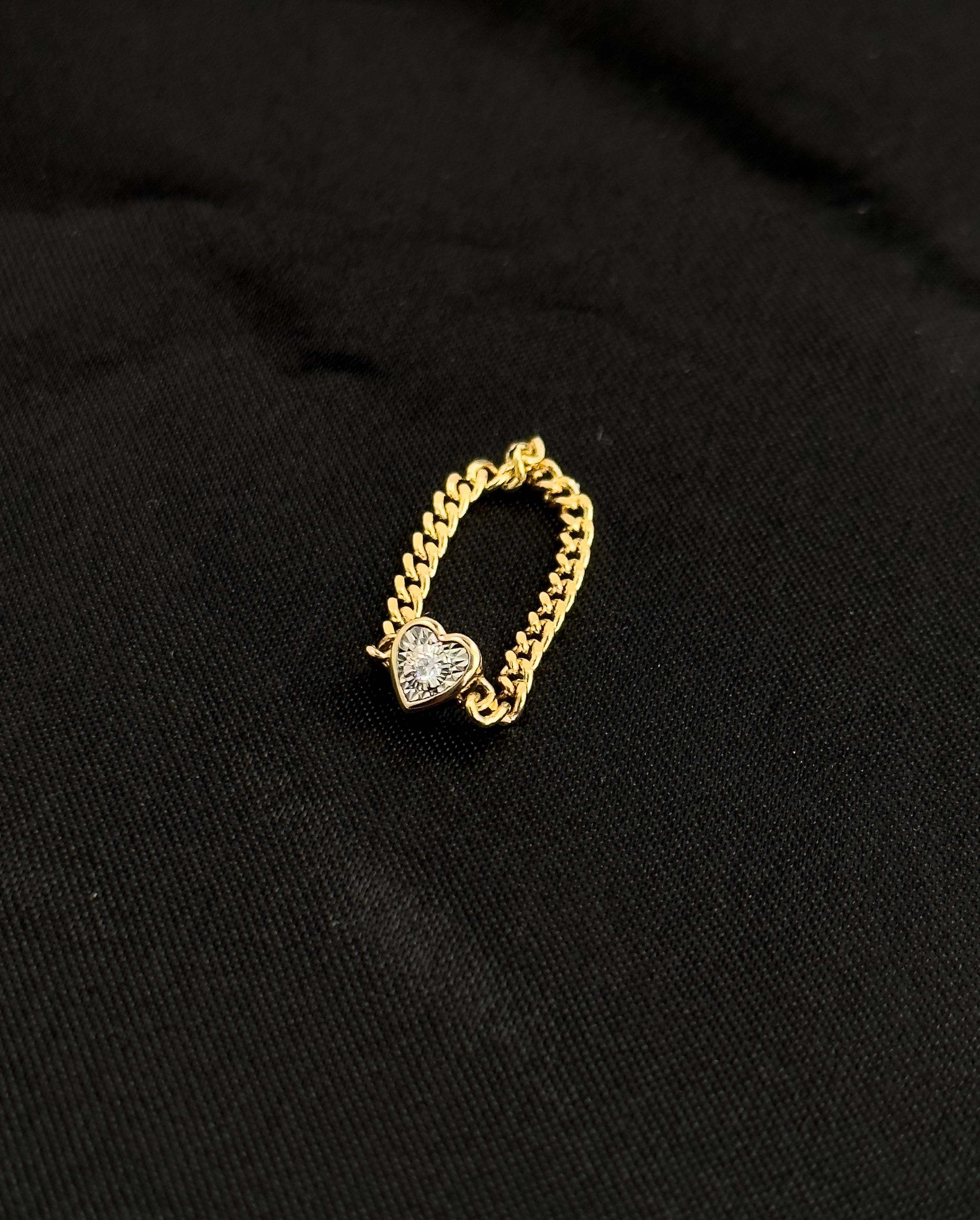 Diamond Chain Ring, Solid Gold Chain Ring, Stackable Chain Ring, Natural Diamond For Sale 1
