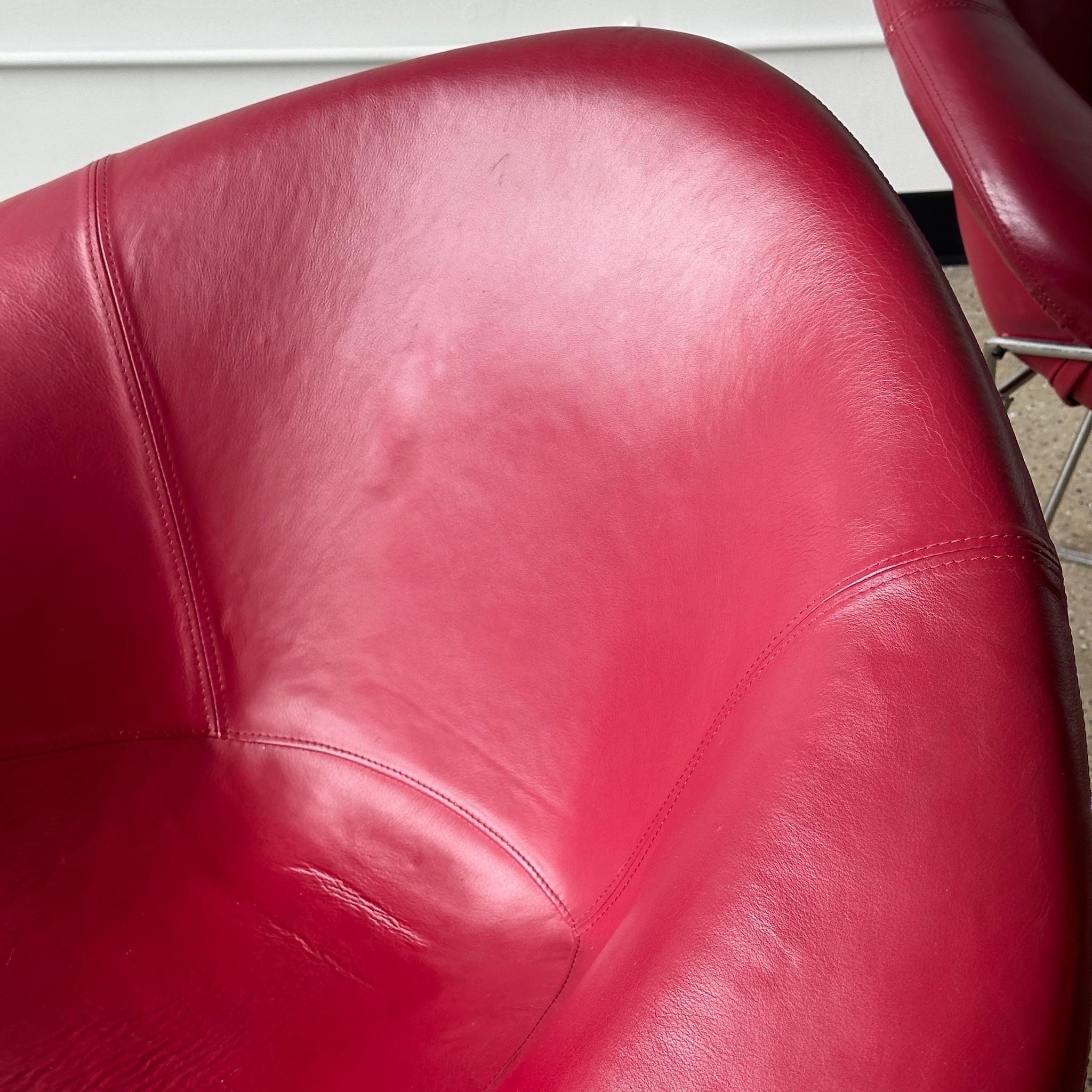 Mid-Century Modern Diamond Chairs in Oxblood Leather by Eero Saarinen for Knoll