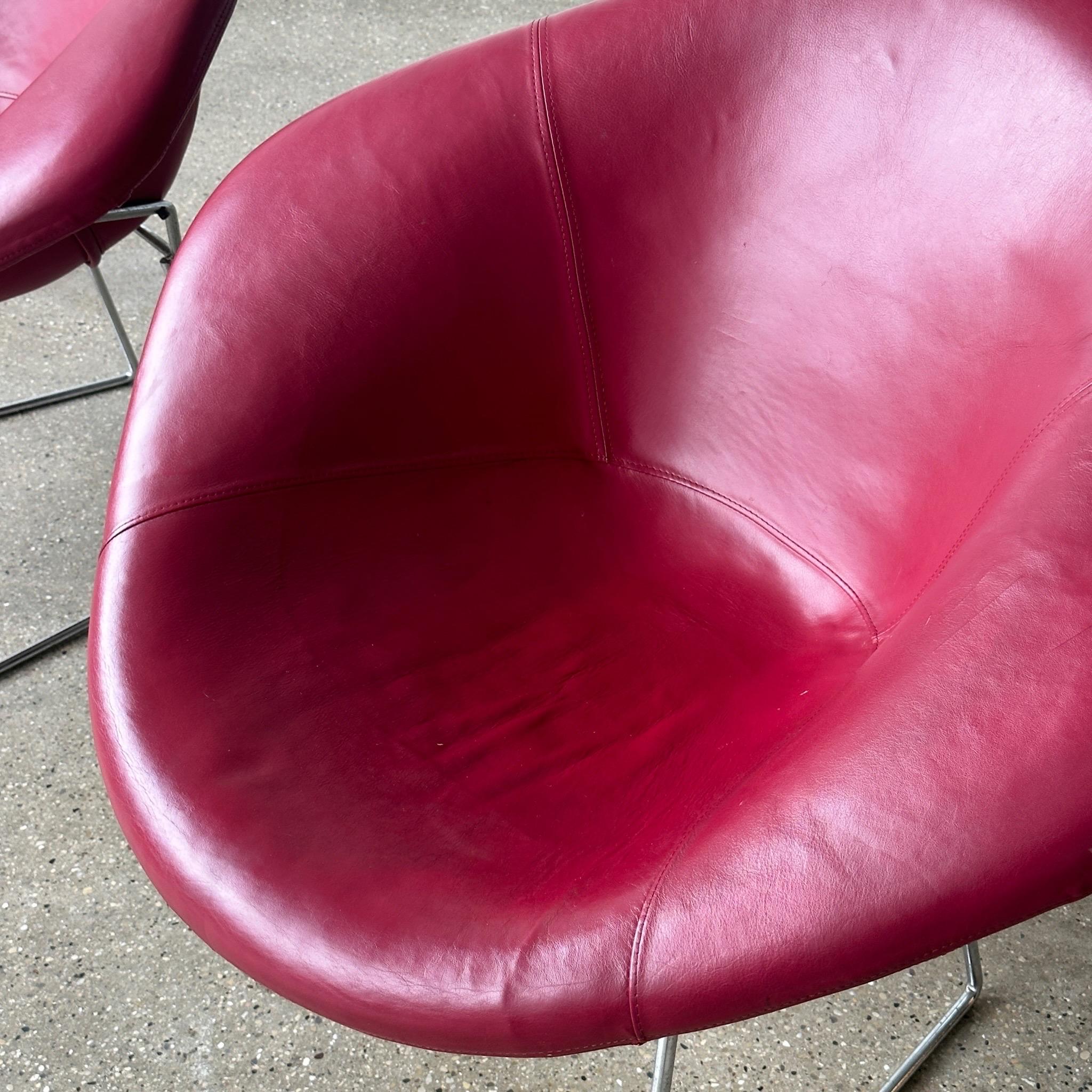 American Diamond Chairs in Oxblood Leather by Eero Saarinen for Knoll