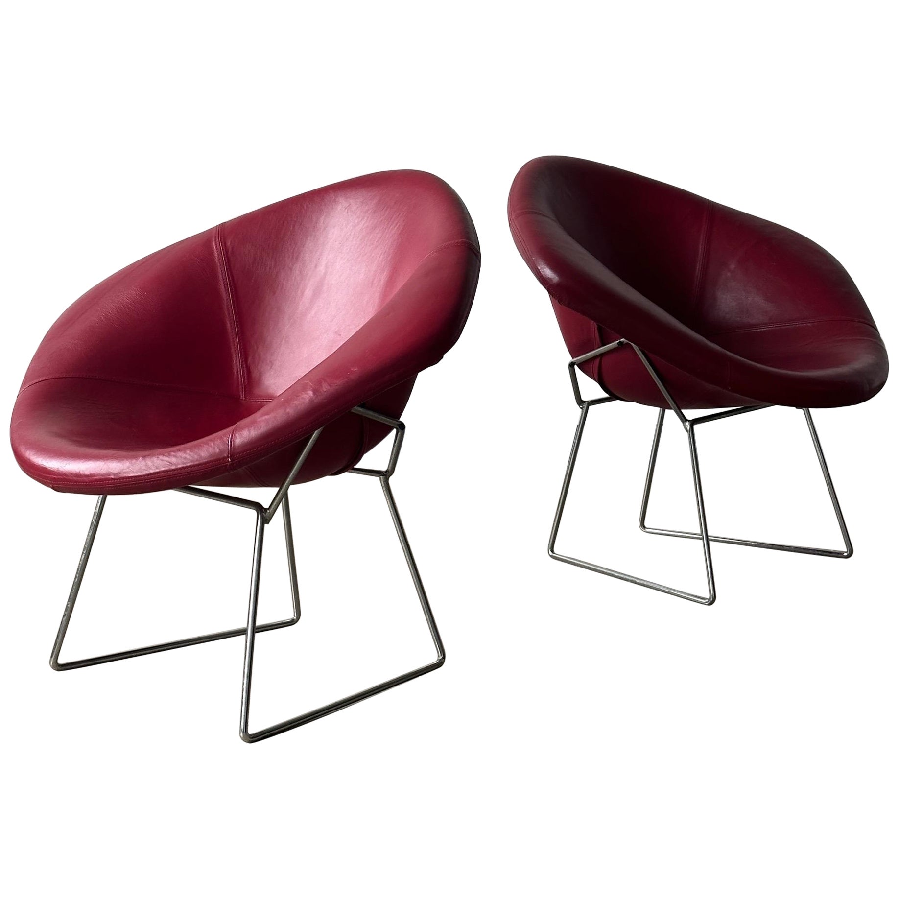 Diamond Chairs in Oxblood Leather by Eero Saarinen for Knoll