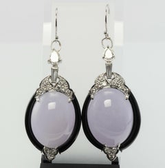 Diamond Chalcedony Earrings Onyx 14K Gold Dangle Drop