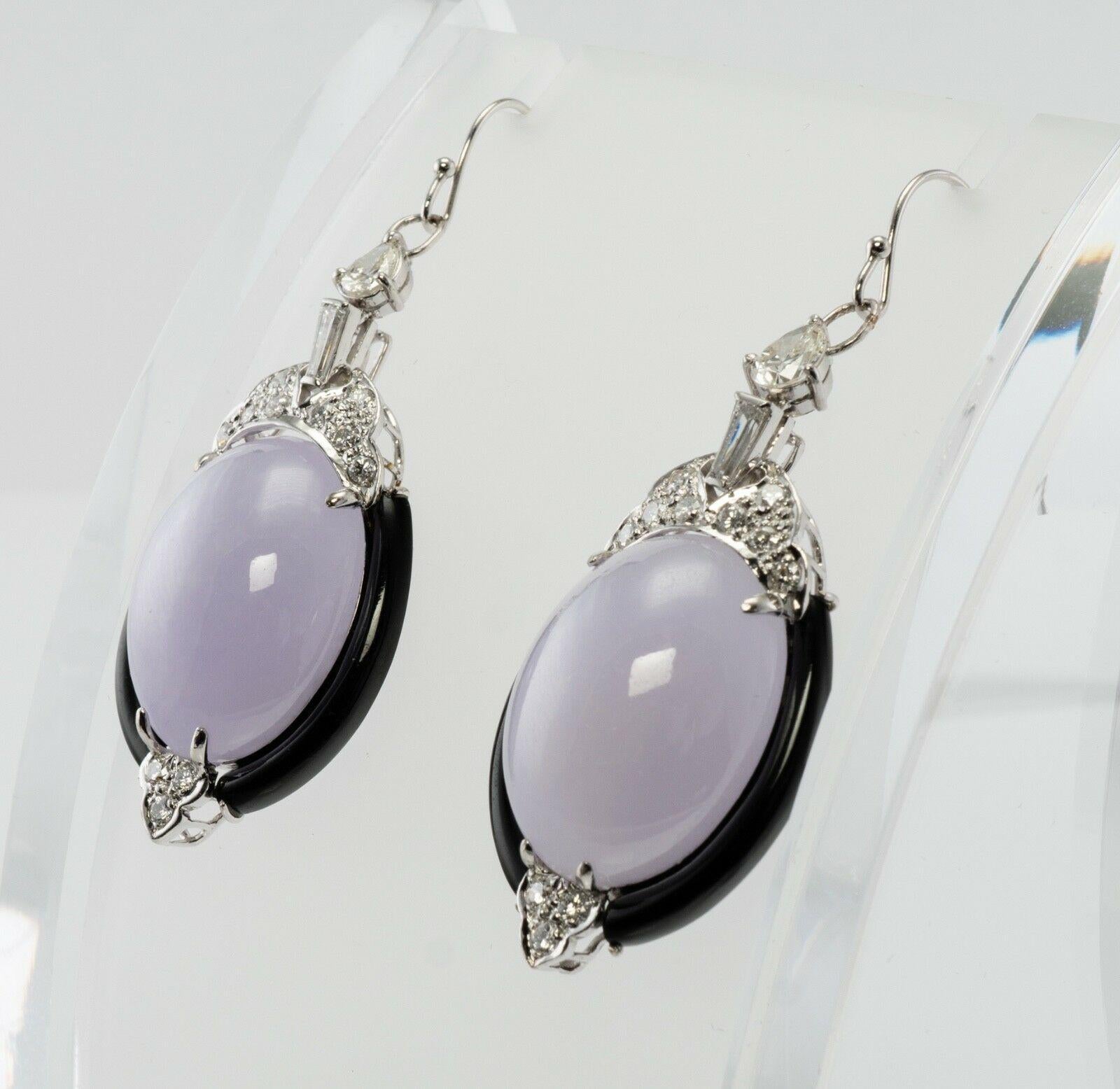Women's Diamond Chalcedony Earrings Onyx 14K Gold Dangle Drop For Sale