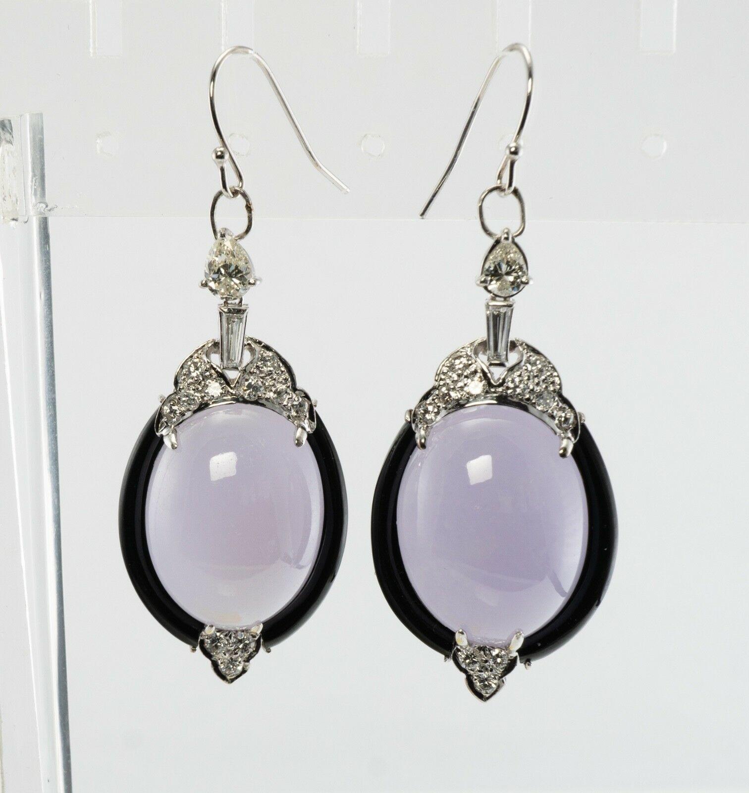 Diamond Chalcedony Earrings Onyx 14K Gold Dangle Drop For Sale 1