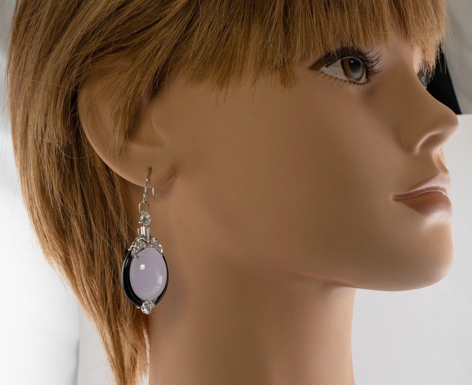 Pendientes Diamante Calcedonia Ónix Oro 14K Colgantes en venta 2