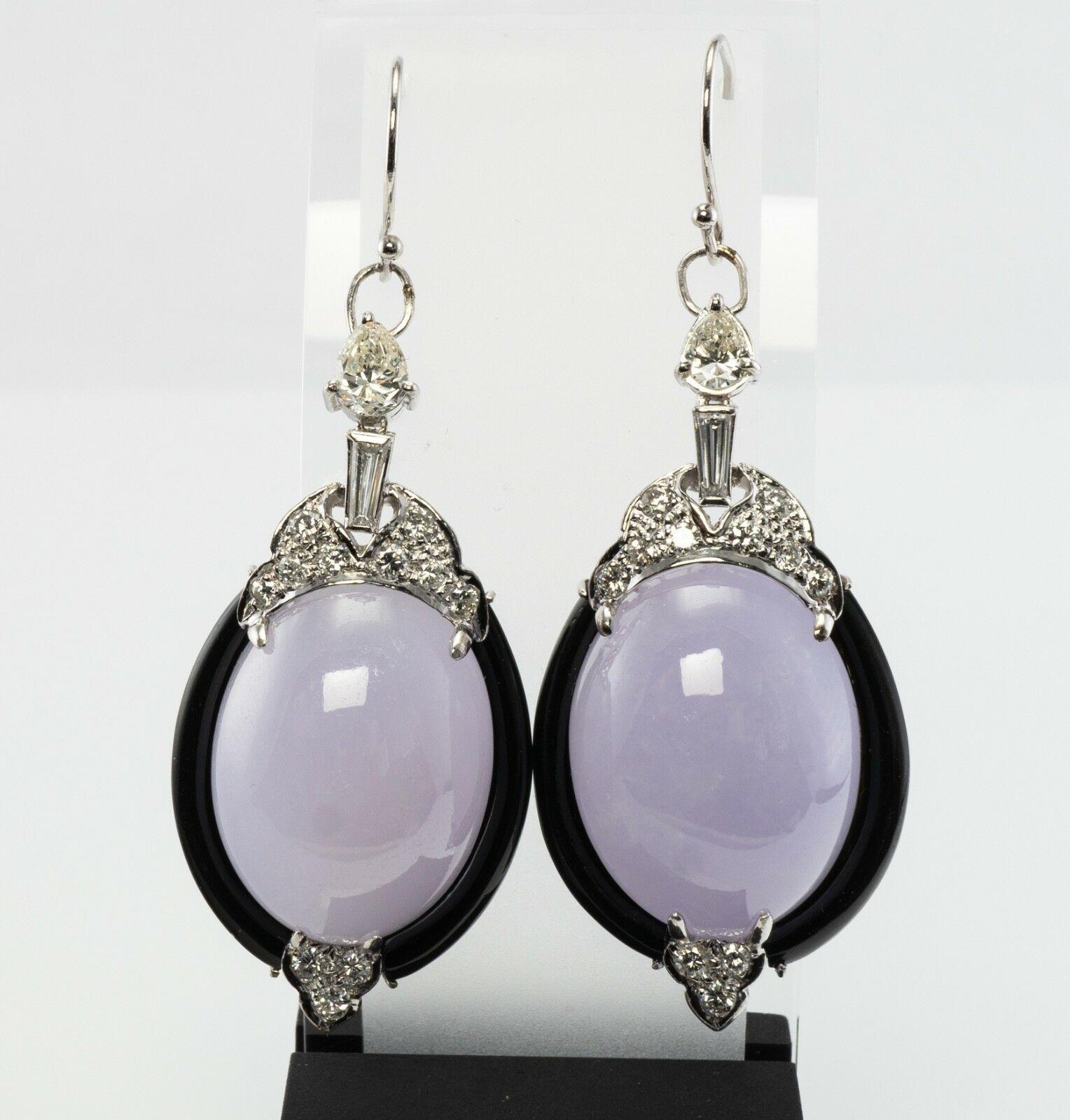 Diamond Chalcedony Earrings Onyx 14K Gold Dangle Drop For Sale 4