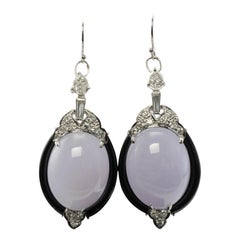 Pendientes Diamante Calcedonia Ónix Oro 14K Colgantes