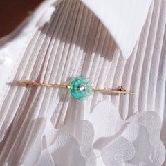 Diamond & Chalcedony Flower Brooch Translucent 15k Gold Floral Design