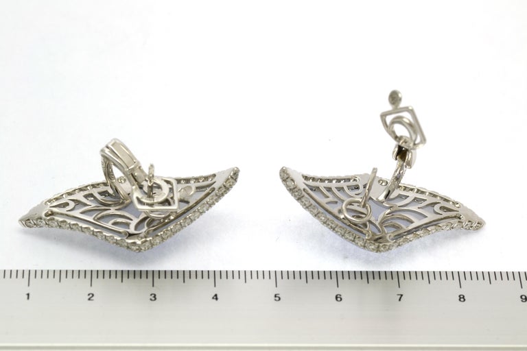 Diamond Chalcedony 18 KT White Gold Climber Earrings For Sale 2