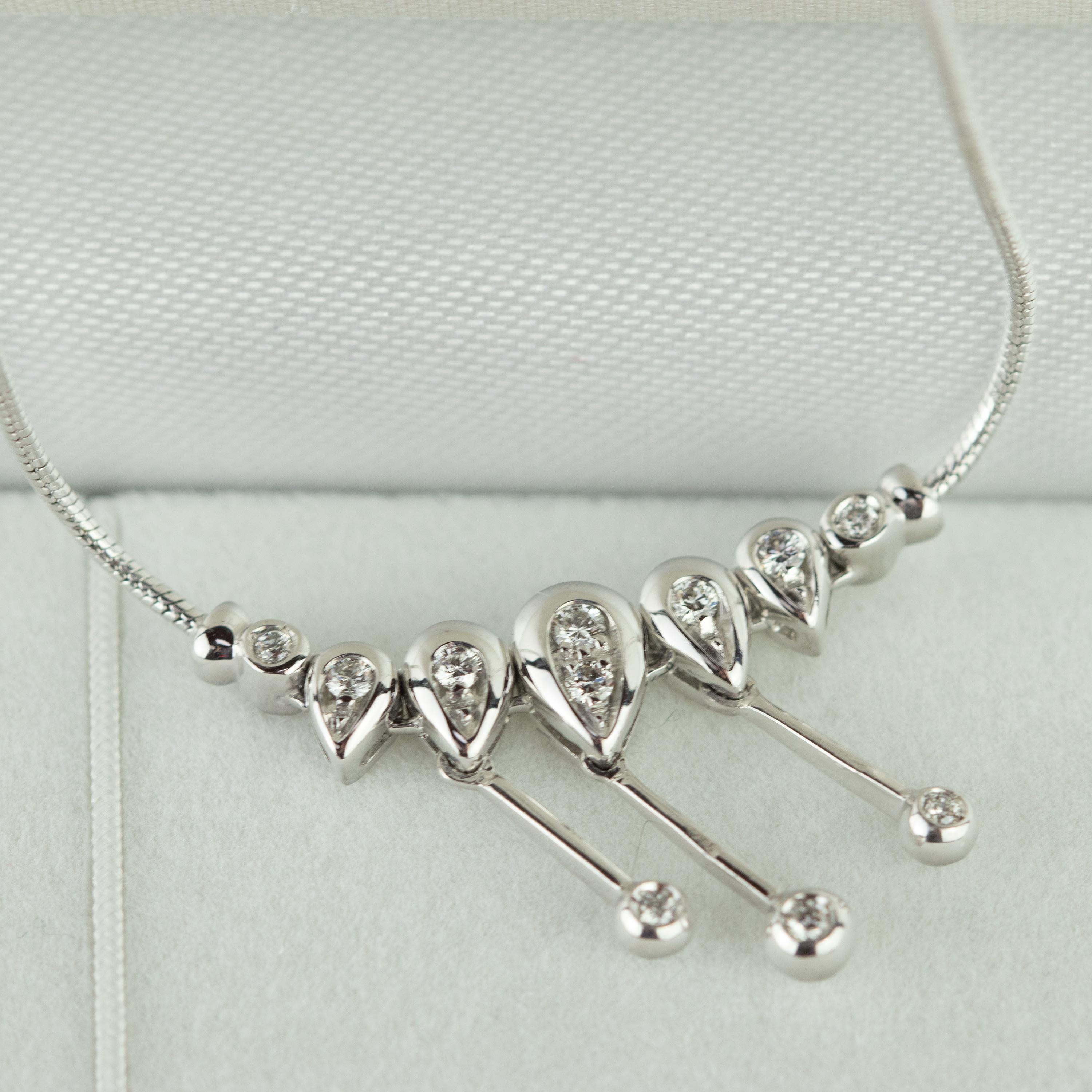 Diamond Chandelier Drops Tear Pendant 18 Karat Gold Chain Handmade Necklace 4