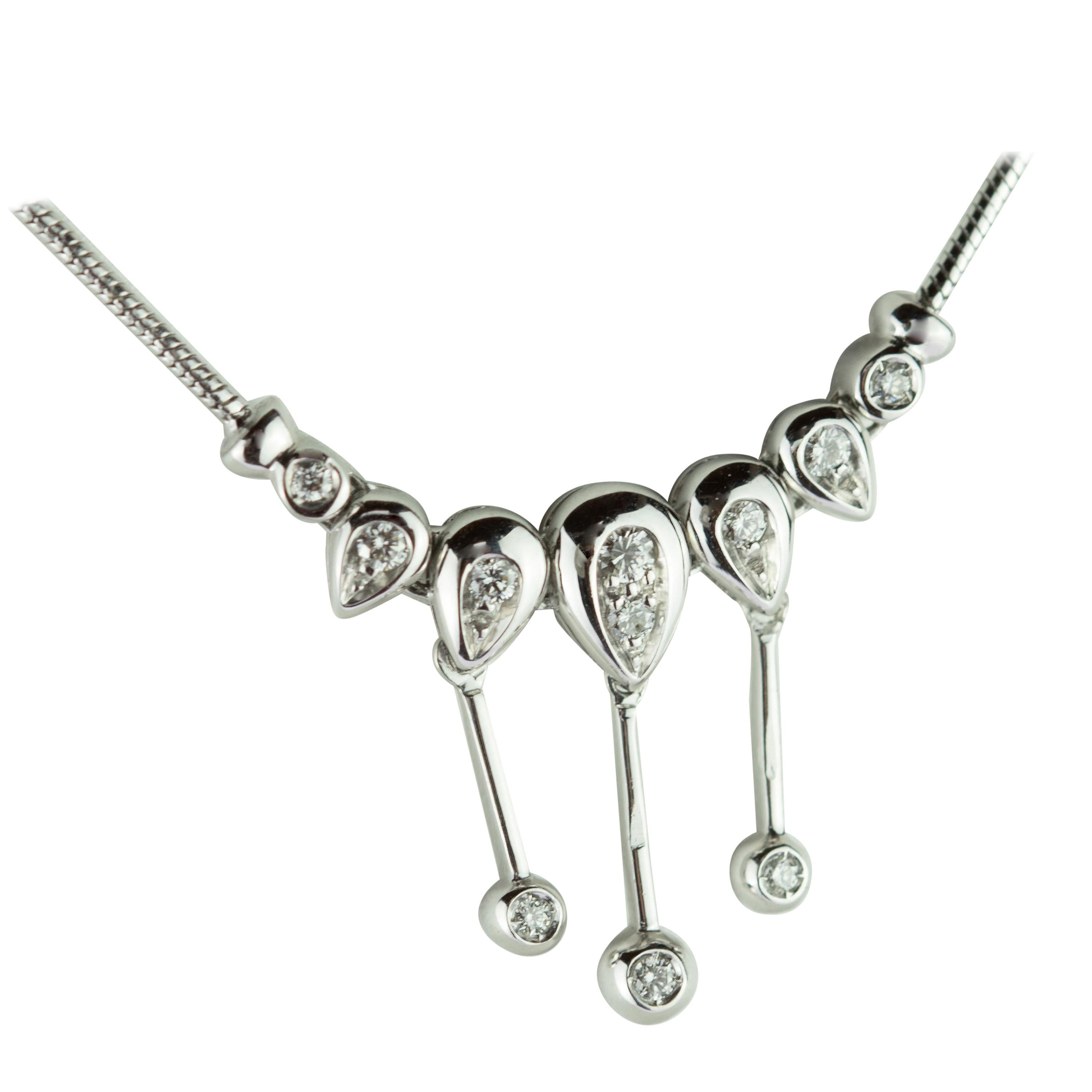 Diamond Chandelier Drops Tear Pendant 18 Karat Gold Chain Handmade Necklace