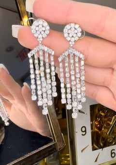 18k White Gold Diamond Chandelier Earring Round Brilliant Cut & Baguette 10.00ct