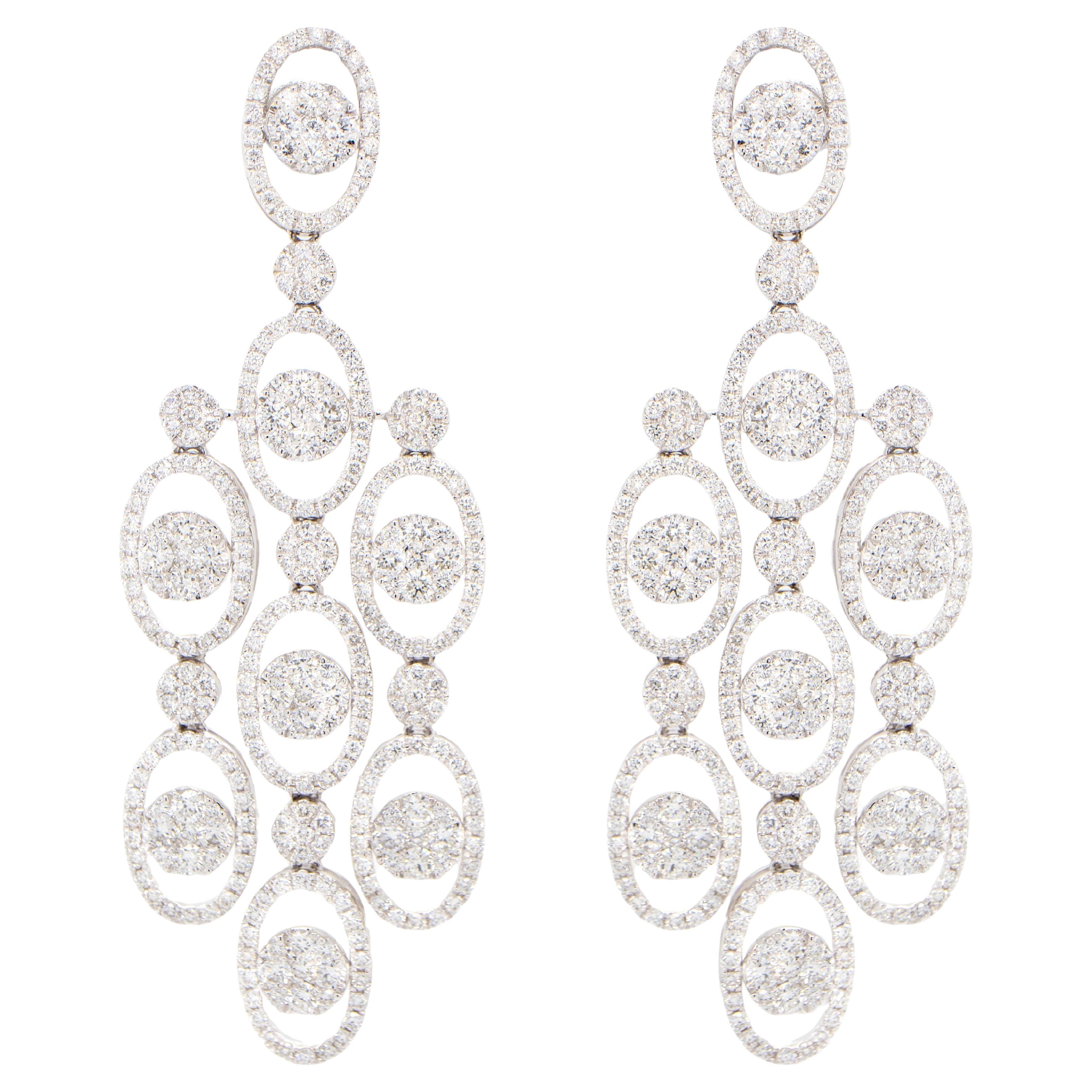 Diamond Chandelier Earrings 3.7 Carats 18K White Gold For Sale