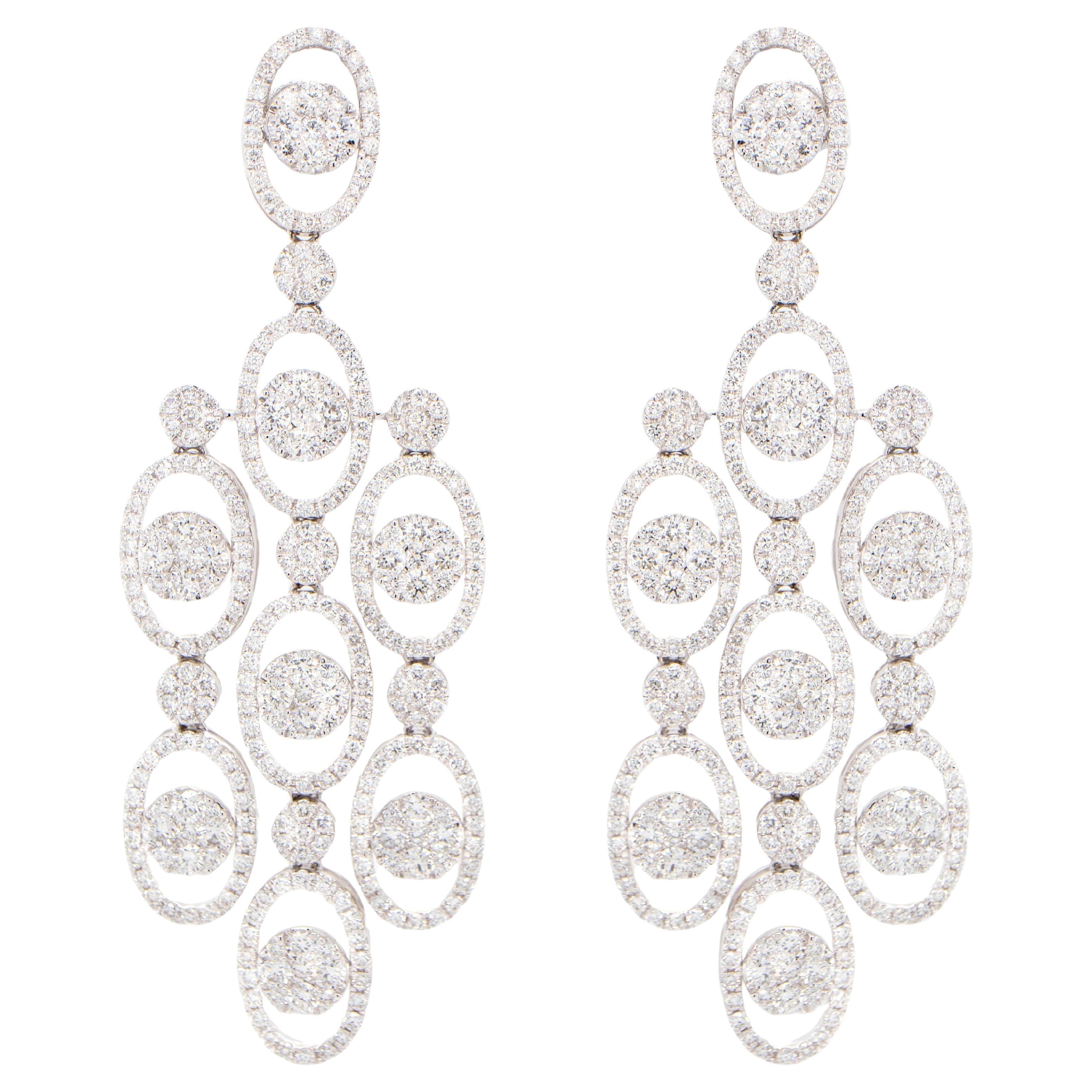 Diamond Chandelier Earrings 3.7 Carats 18K White Gold