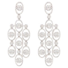 Boucles d'oreilles lustre en or blanc 18 carats avec diamants de 3,7 carats