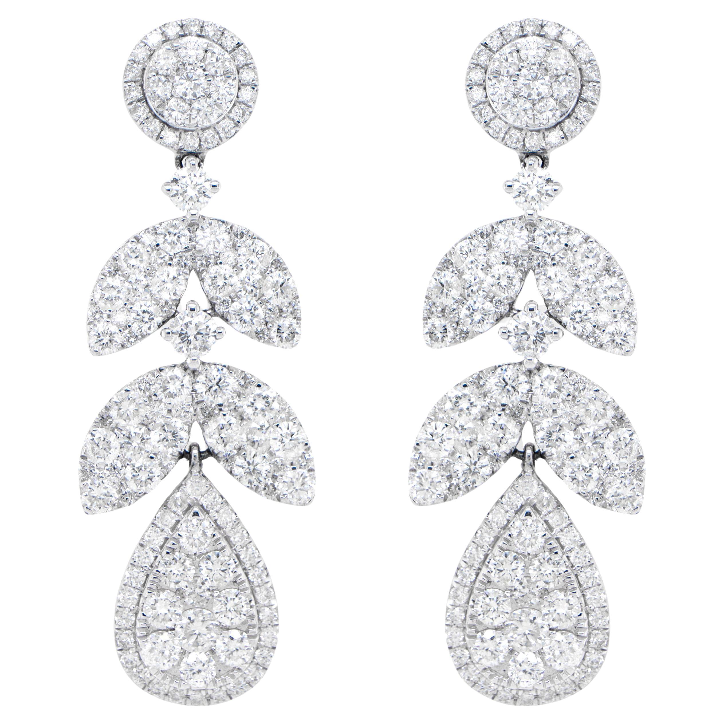 Diamond Chandelier Earrings 3.77 Carats 18K White Gold For Sale