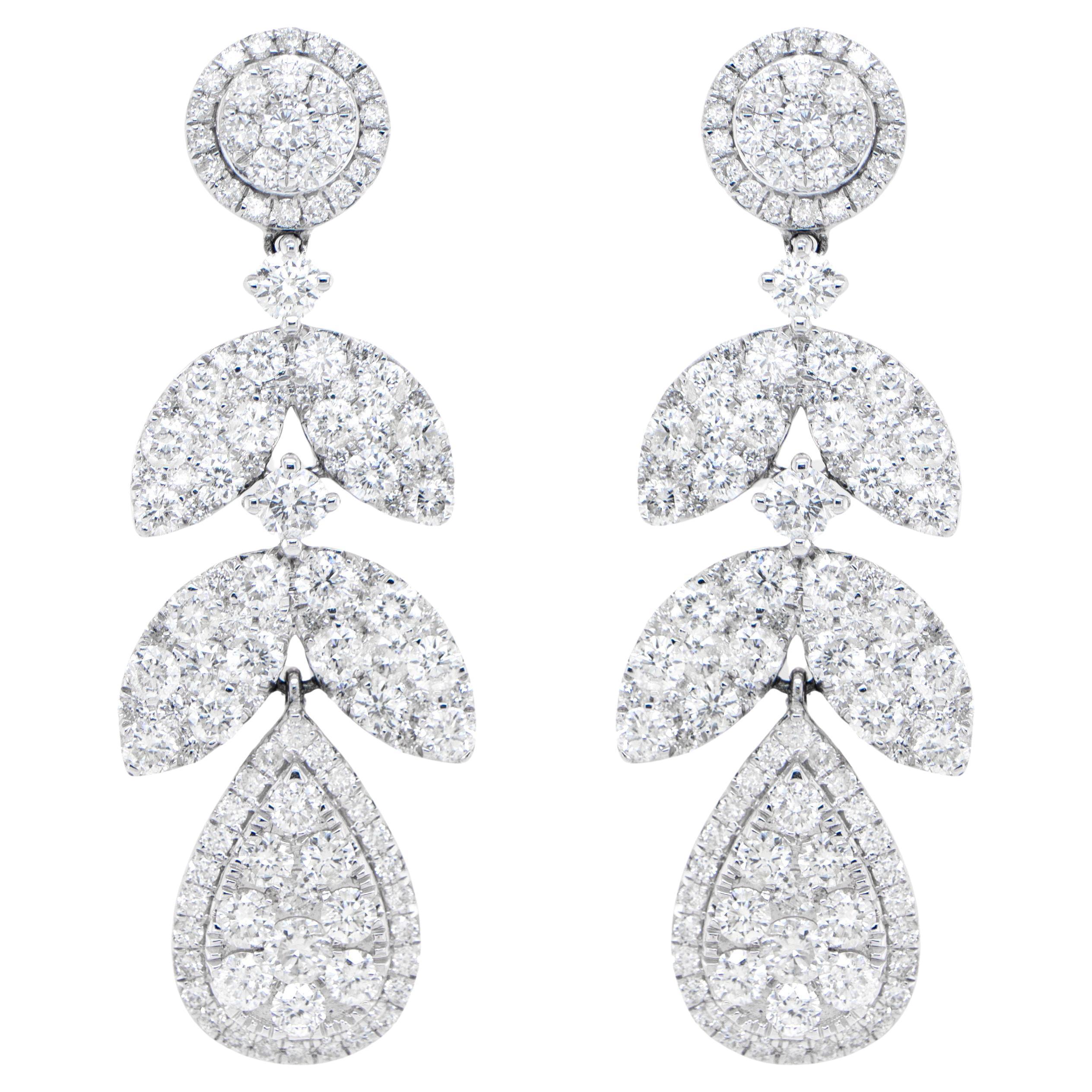 Diamond Chandelier Earrings 3.77 Carats 18K White Gold