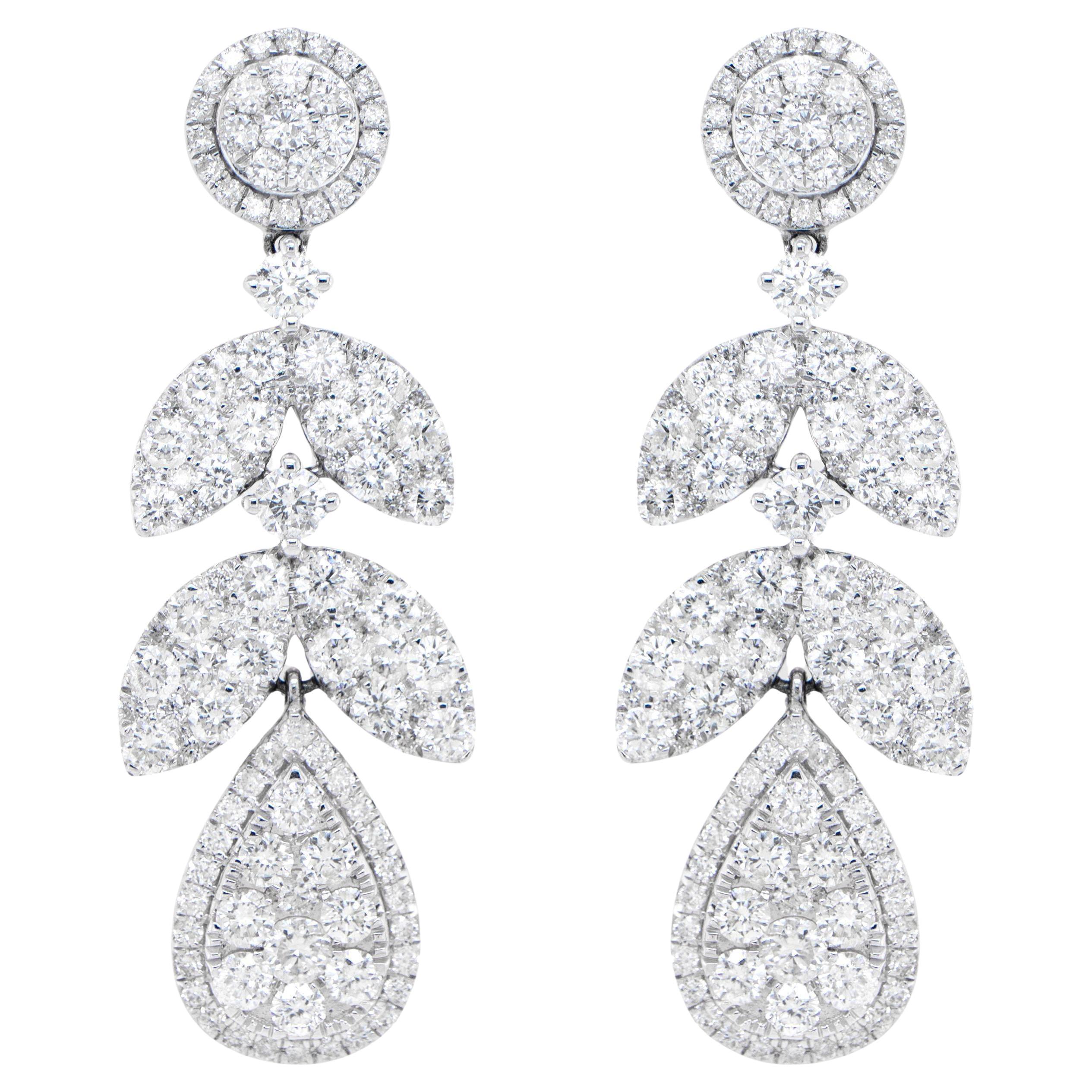 Diamond Chandelier Earrings 3.77 Carats 18K White Gold For Sale