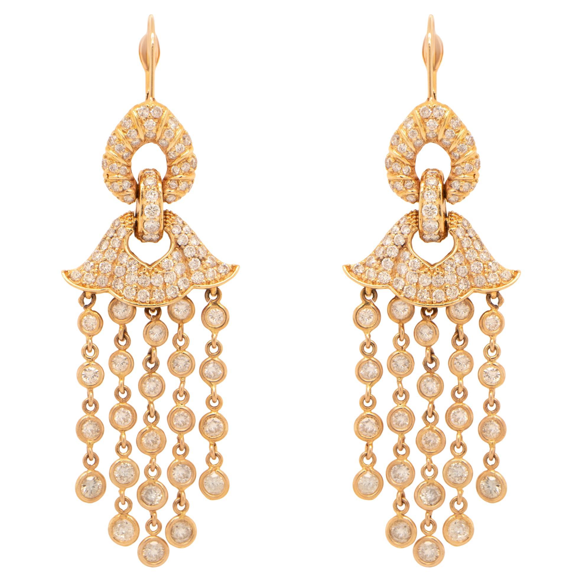Diamond Chandelier Earrings 3.8 Carats Total 14K Rose Gold
