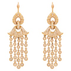 Diamond Chandelier Earrings 3.8 Carats Total 14K Rose Gold