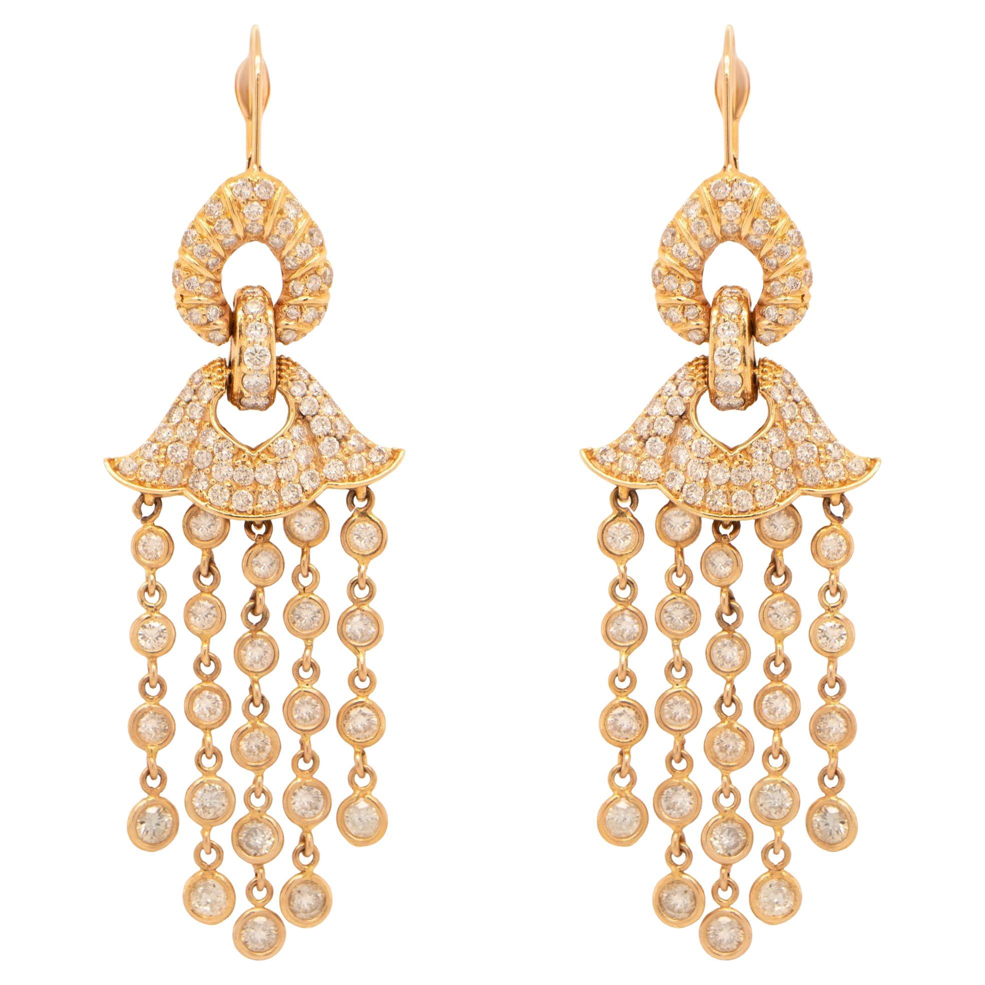 Diamond Chandelier Earrings 3.8 Carats Total 14K Rose Gold