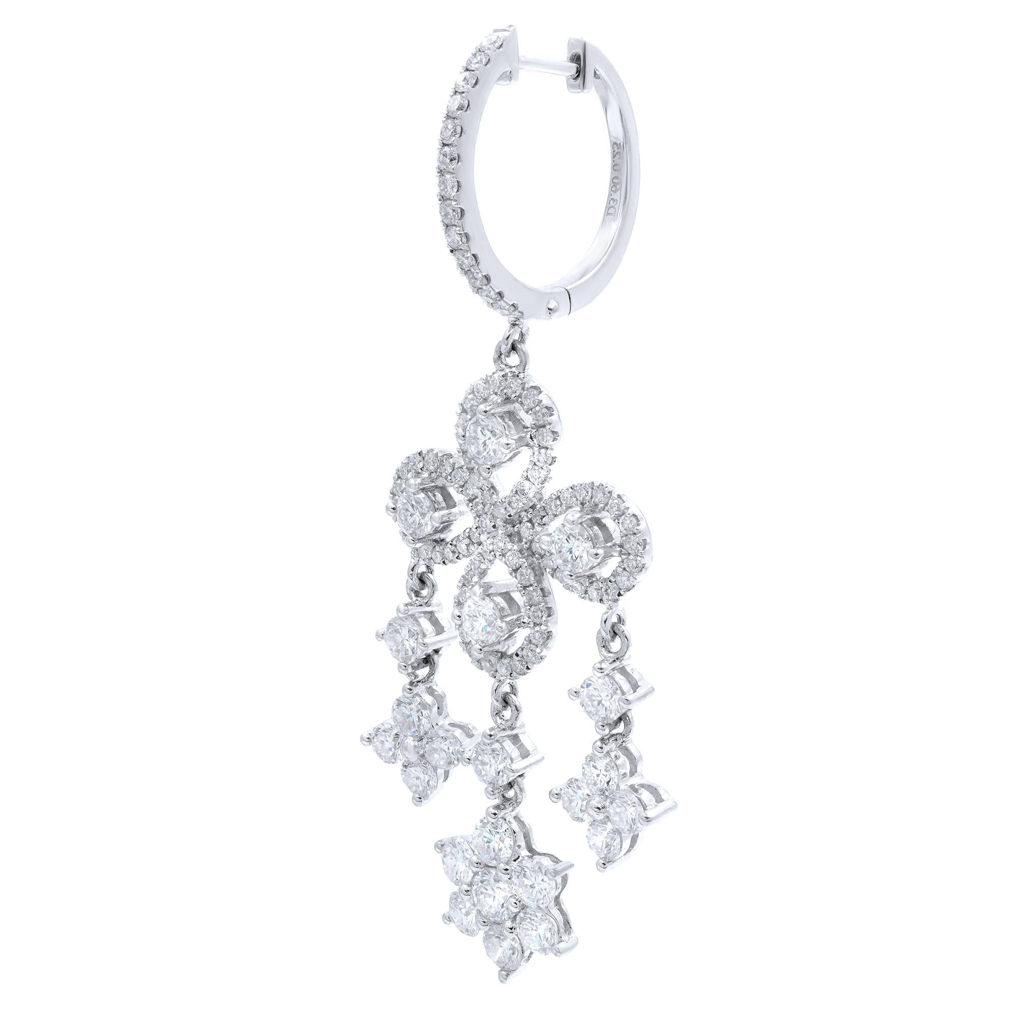 Modern Diamond Chandelier Earrings 3.85 Carat in 18 Karat White Gold