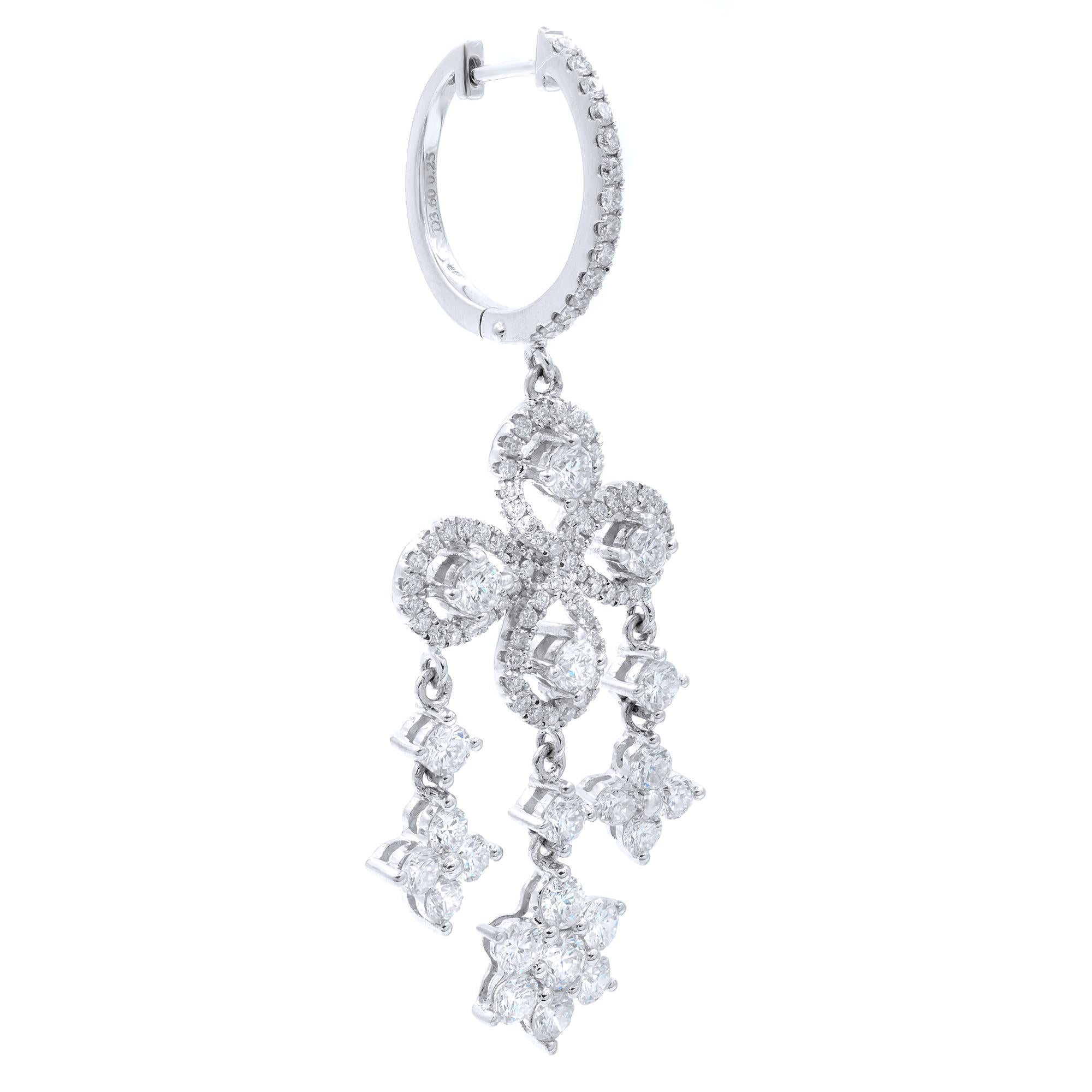 Round Cut Diamond Chandelier Earrings 3.85 Carat in 18 Karat White Gold