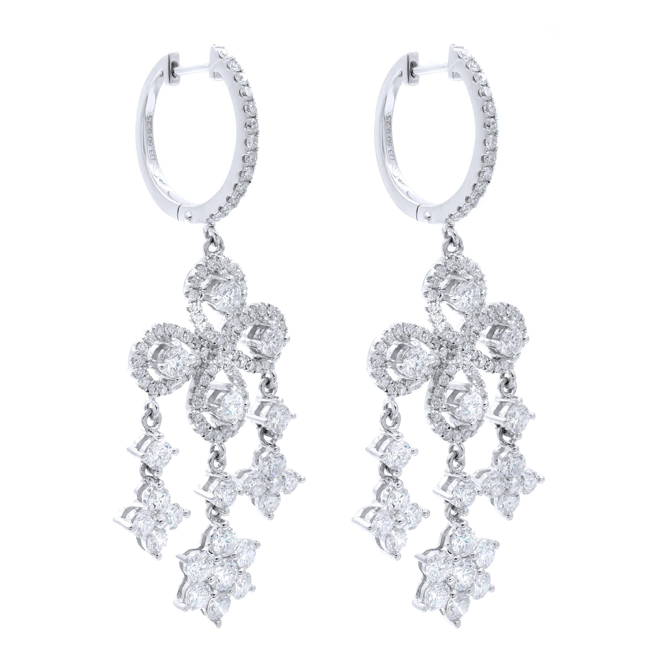 Women's Diamond Chandelier Earrings 3.85 Carat in 18 Karat White Gold