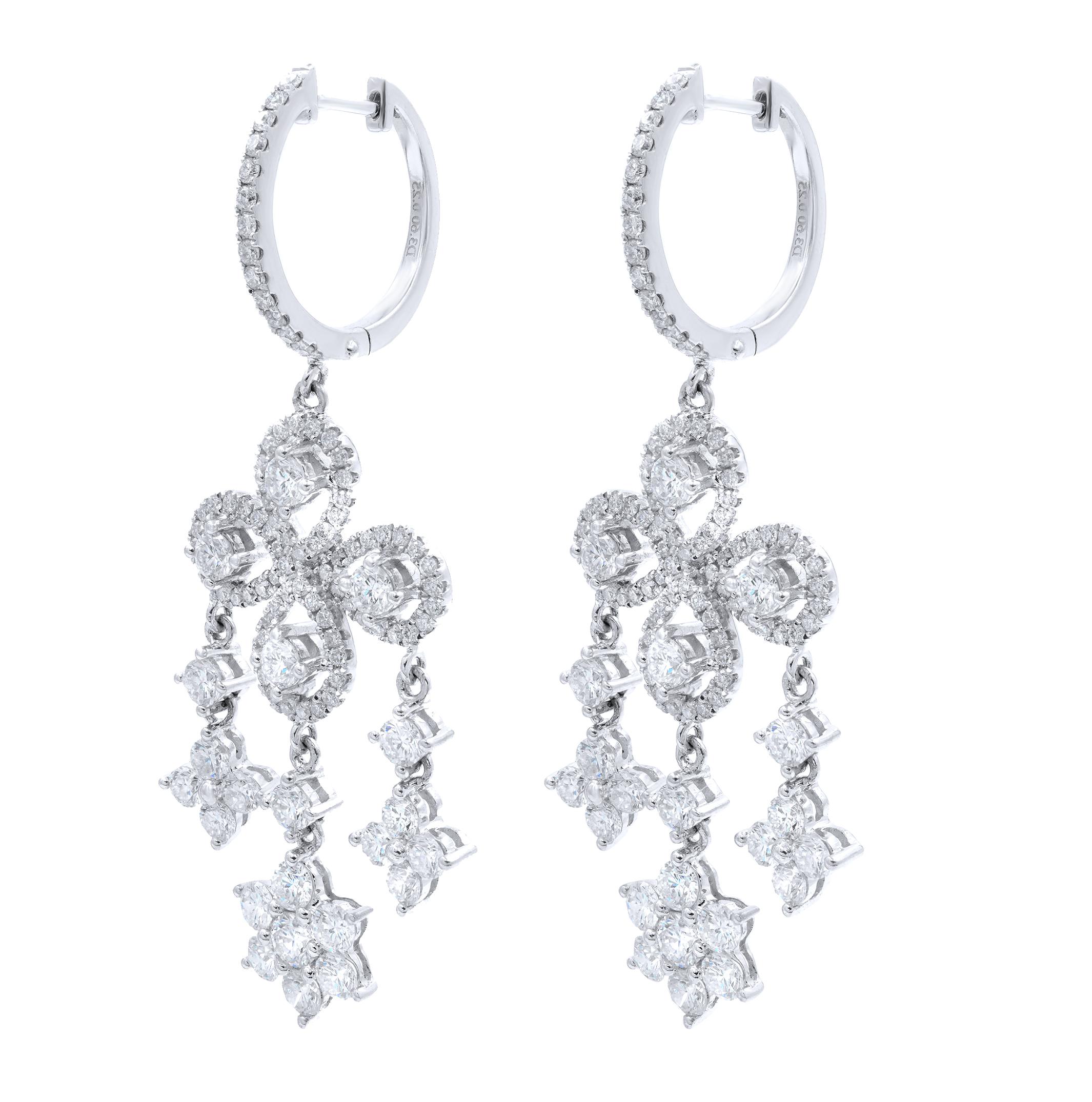 Diamond Chandelier Earrings 3.85 Carat in 18 Karat White Gold 1