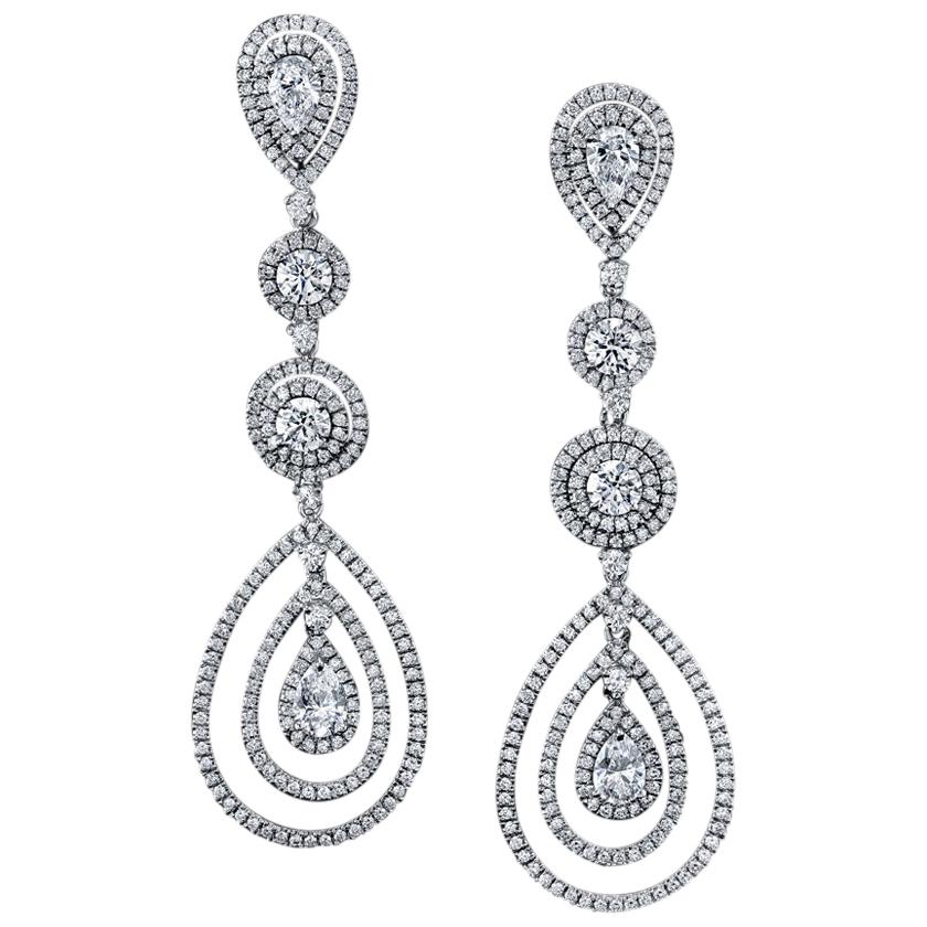 Diamond Chandelier Earrings 6.00 Carat Total Weight 18 Karat Gold GIA Certs For Sale