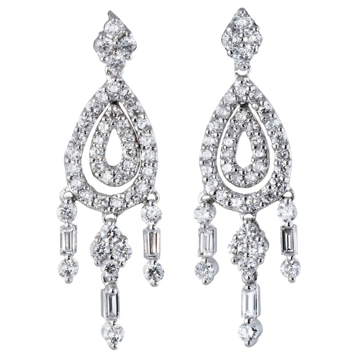 Diamond Chandelier Earrings Estate 18 Karat Gold Fringe Drops Vintage Jewelry For Sale