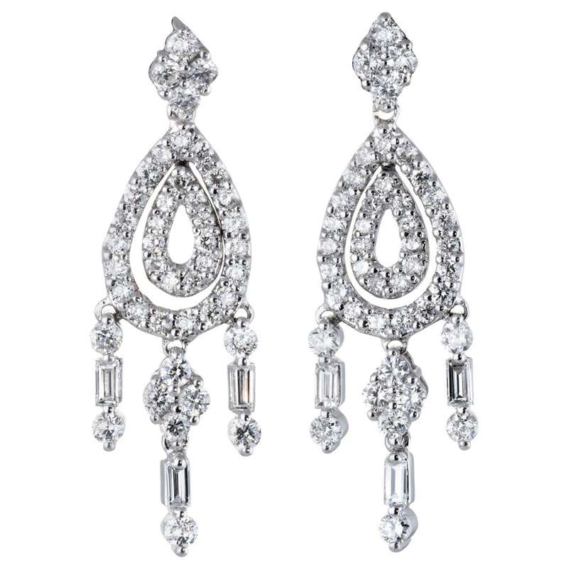 White Gold Diamonds by the Yard Earrings For Sale at 1stDibs