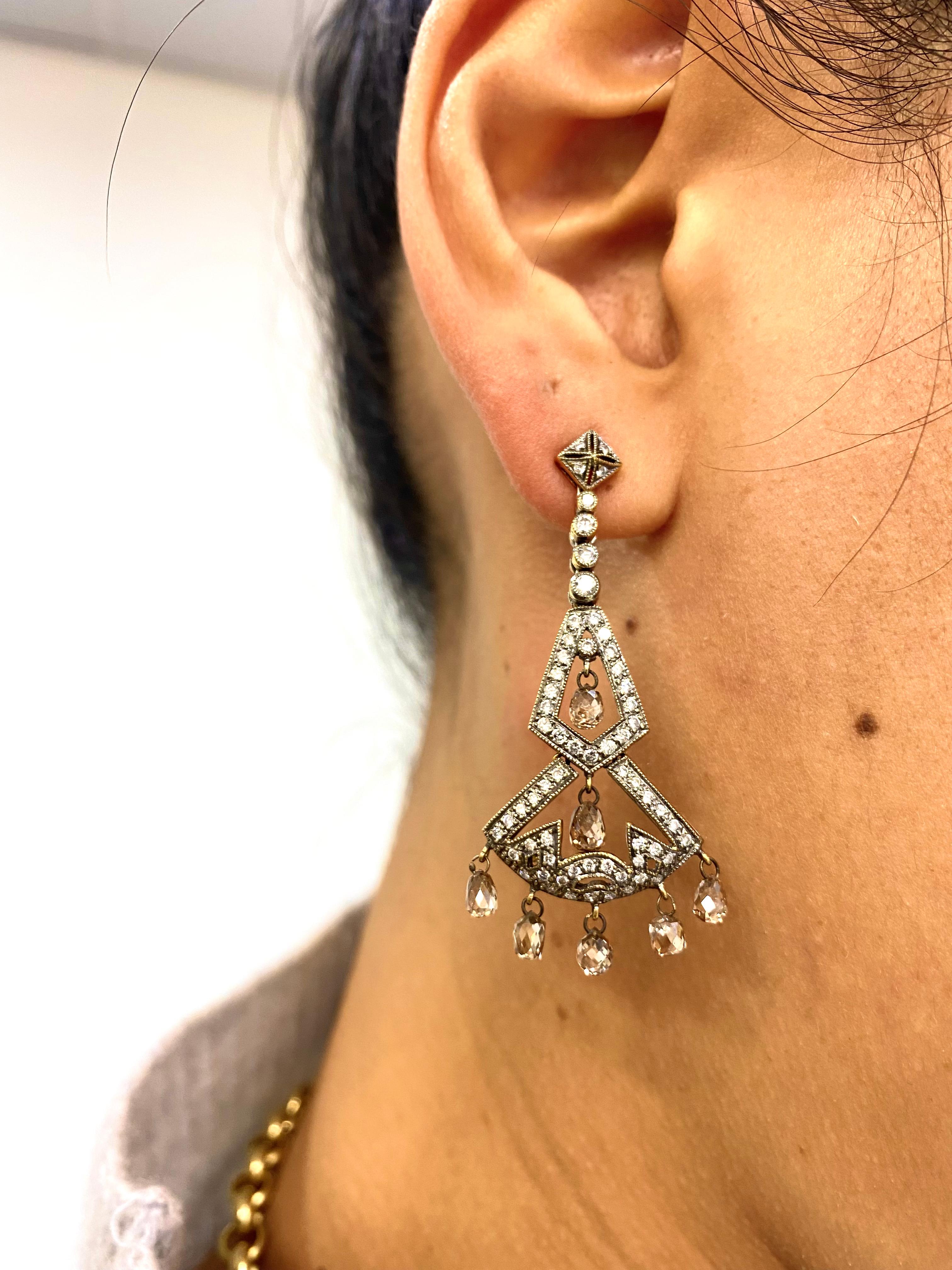 High Victorian Diamond Chandelier Earrings For Sale