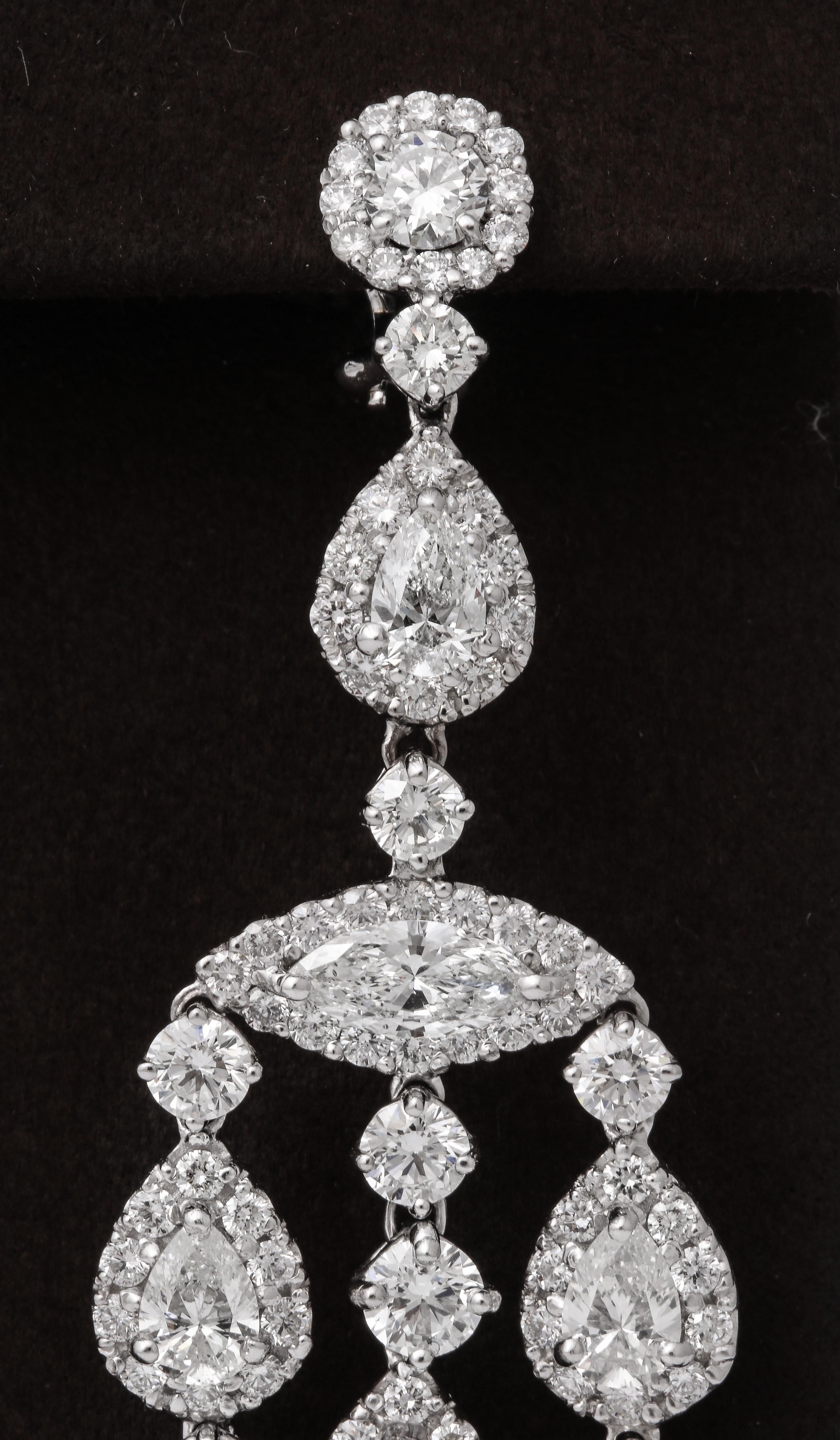 Pear Cut Diamond Chandelier Earrings For Sale
