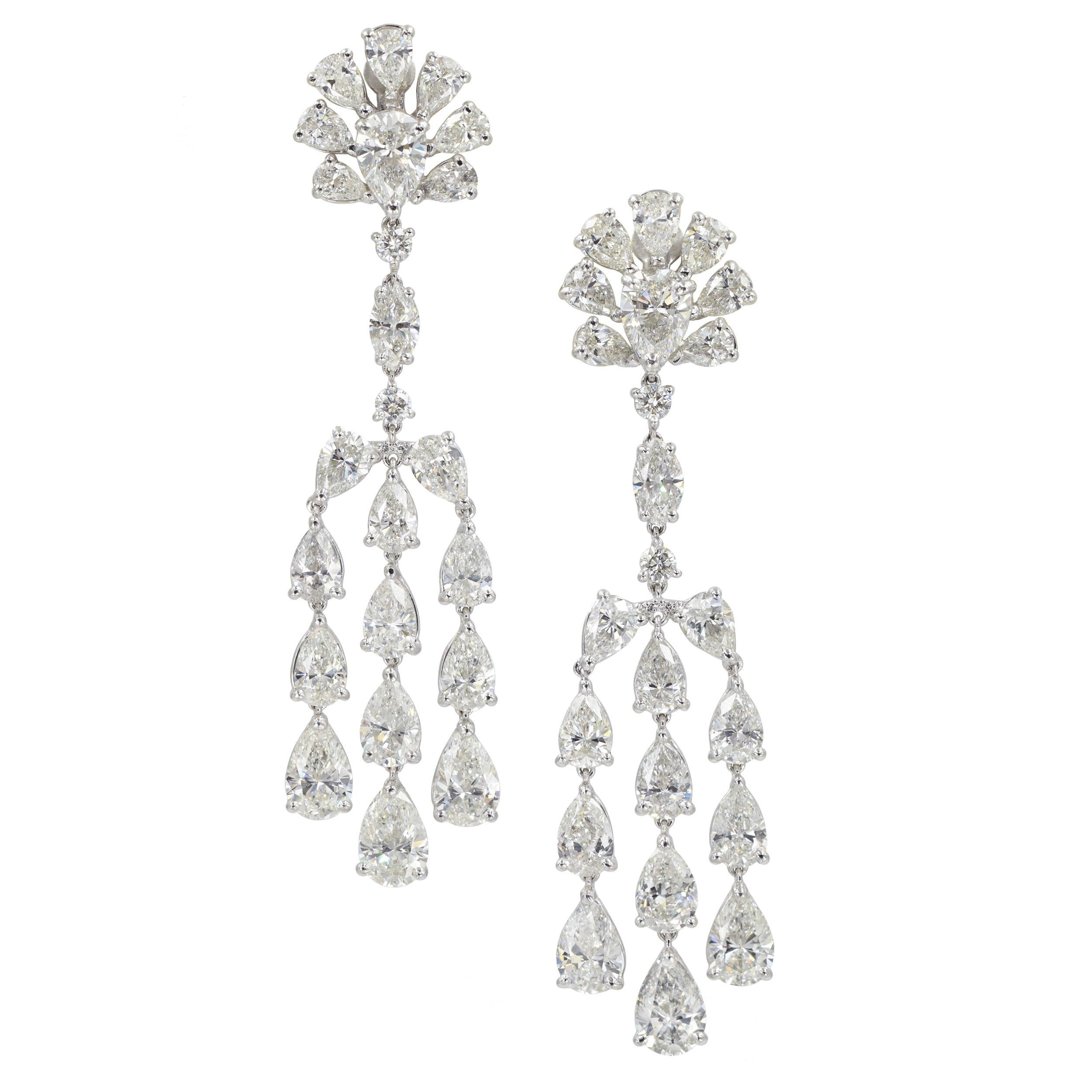 Pear Cut Diamond Chandelier earrings  For Sale