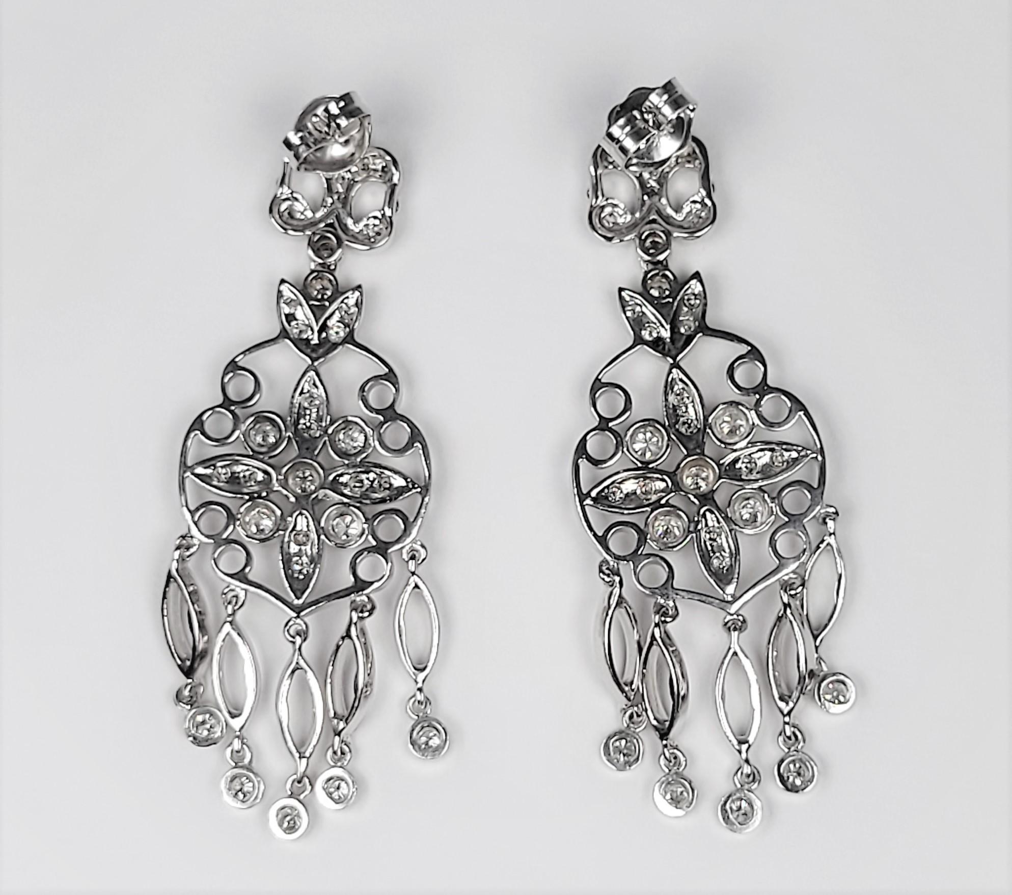 Women's or Men's Diamond Chandelier Earrings in 14 Karat White Gold For Sale