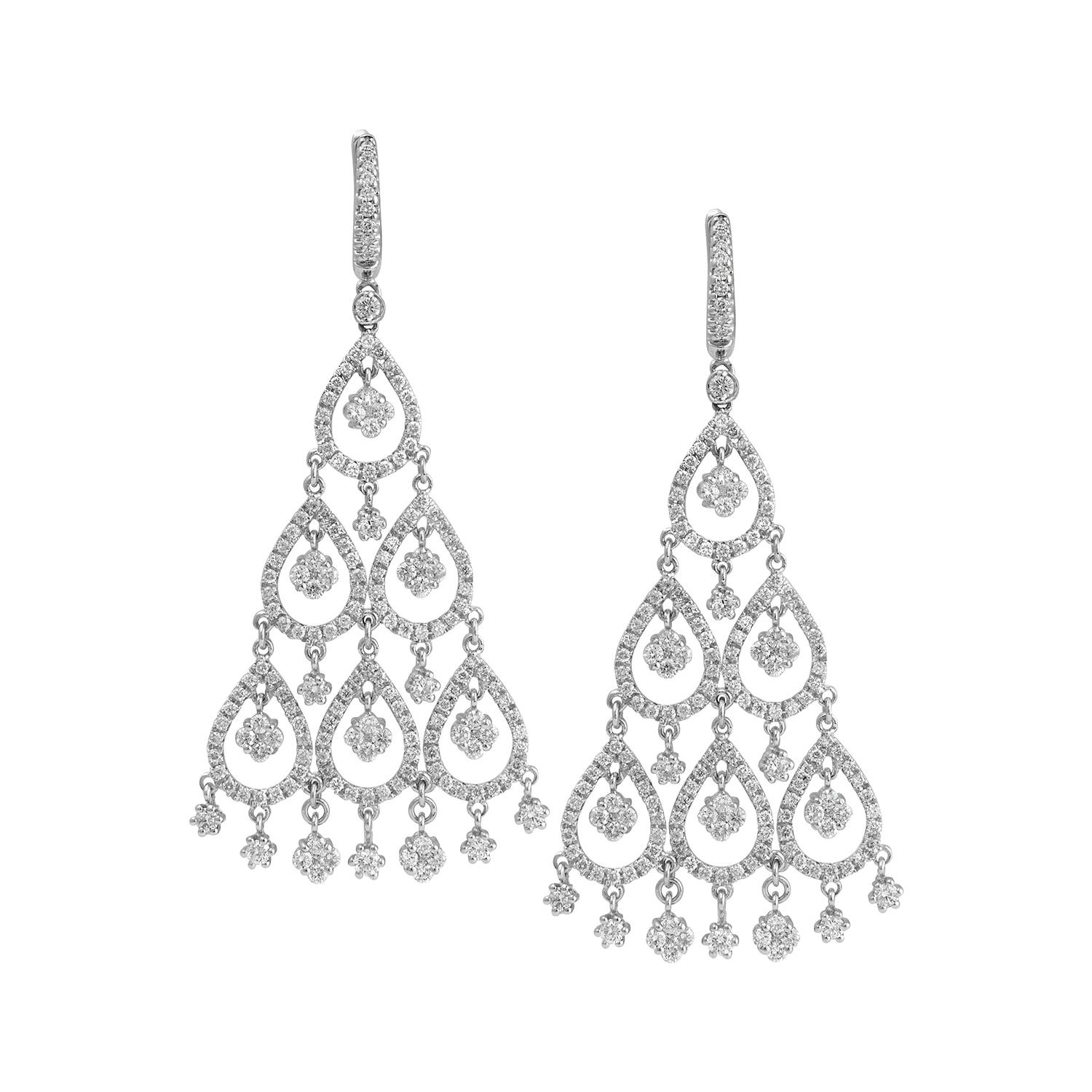 Diamond Chandelier Earrings in White Gold For Sale