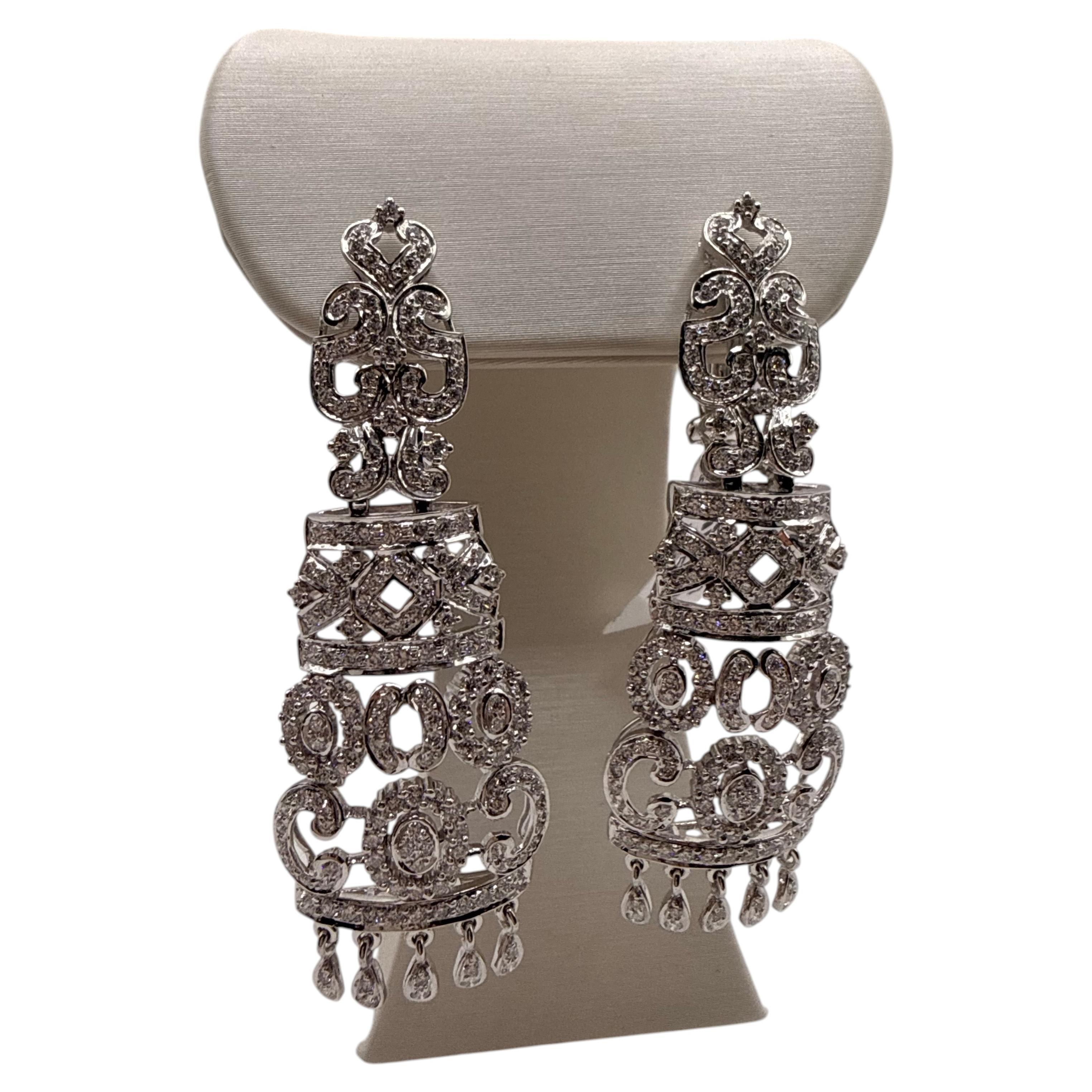Diamond chandelier earrings long 18KT gold