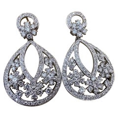 Diamond Chandelier Flower Dangle Earrings in 18k White Gold