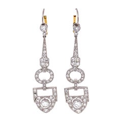 Diamond Chandelier Platinum Art Deco Revival Drop Earrings Estate Fine Jewelry
