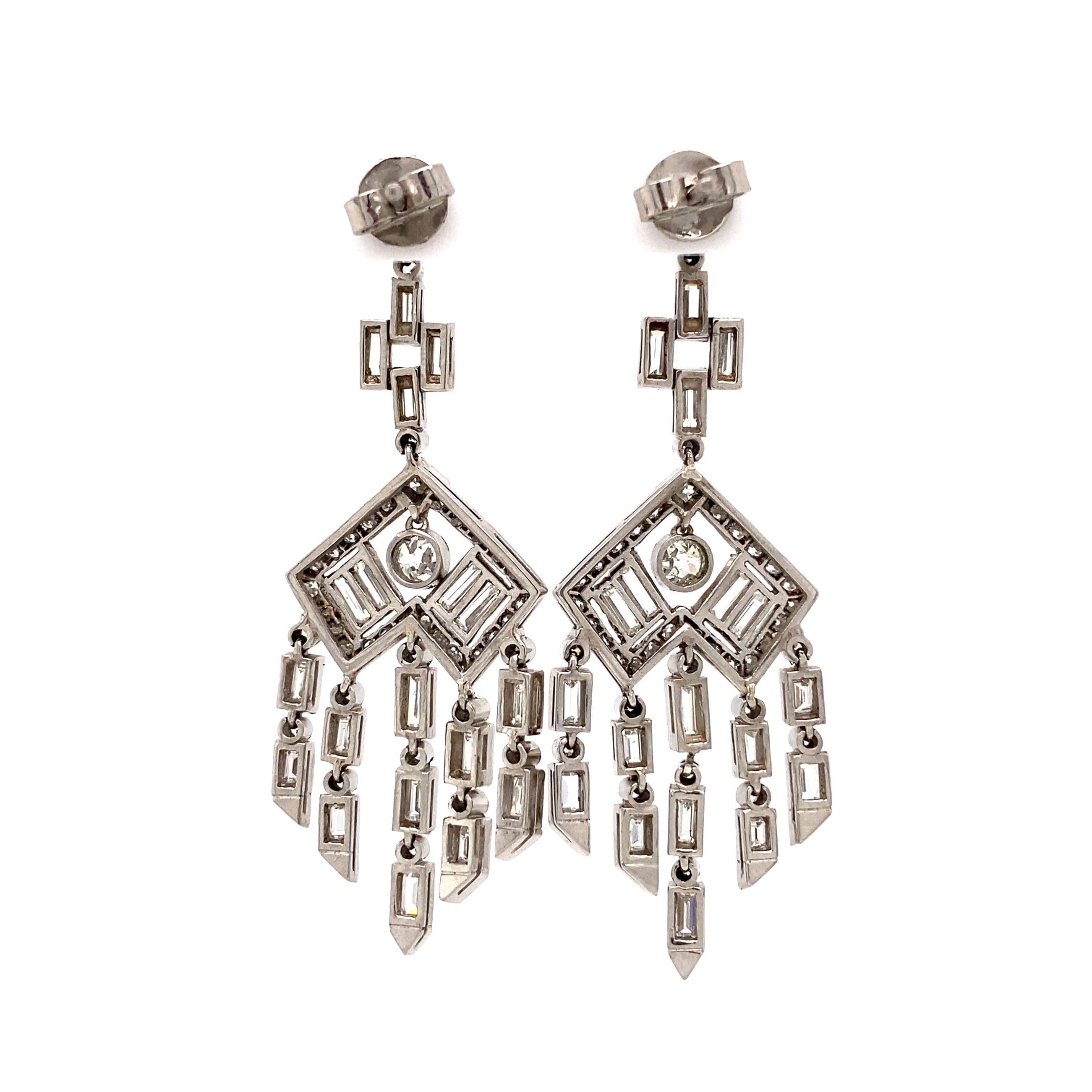 Mixed Cut Diamond Chandelier Platinum Drop Earrings Estate Fine Jewelry For Sale