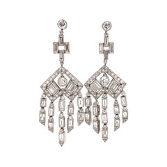 Diamond Chandelier Platinum Drop Earrings Estate Fine Jewelry