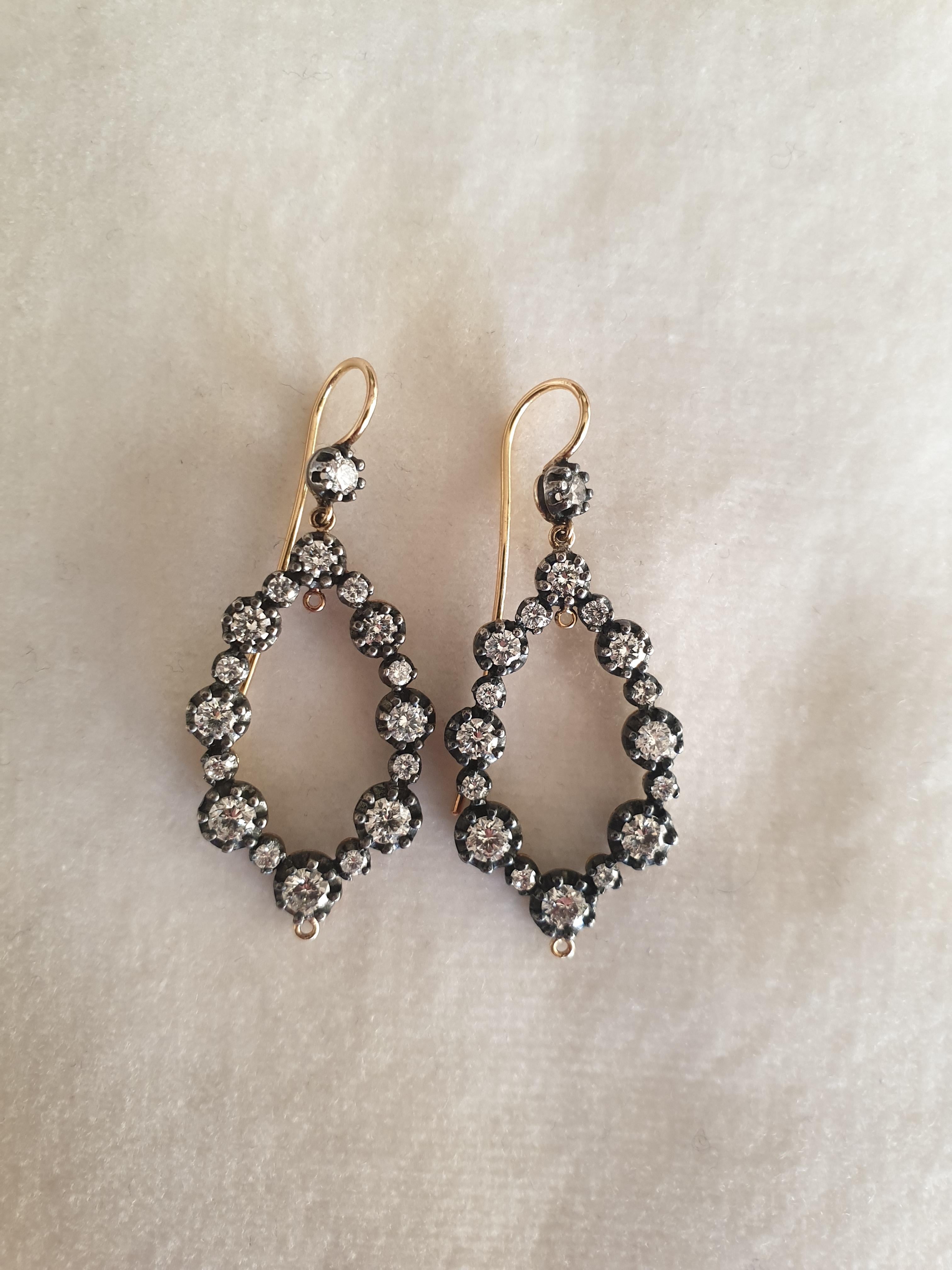 Handmade Silver and Gold Diamond Chandelier Earrings In New Condition For Sale In Barcelona, ES