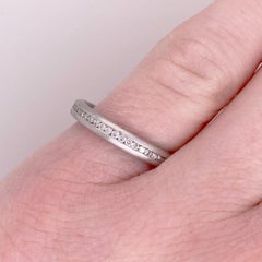 Diamond Channel Band, Brushed White Gold, Round Diamond, Stackable, Wedding Ring