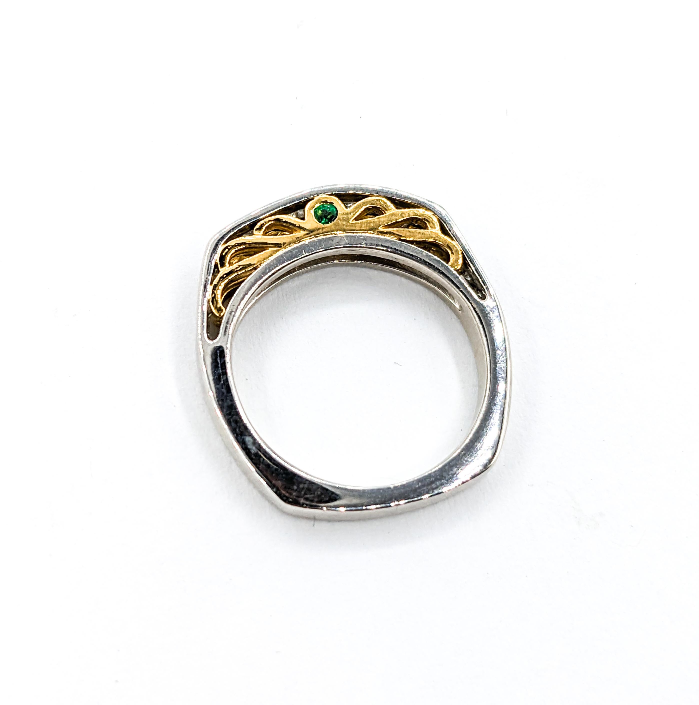 Diamond Channel Ring with Peek-a-boo Emeralds 18k & Platinum In Excellent Condition For Sale In Bloomington, MN
