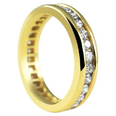 Diamond Channel Set Eternity Band Classic Stackable 18 Karat Yellow Gold Ring