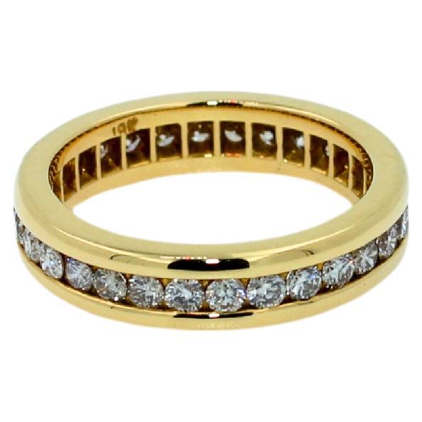 Modern Diamond Channel Set Eternity Band Classic Stackable 18 Karat Yellow Gold Ring For Sale