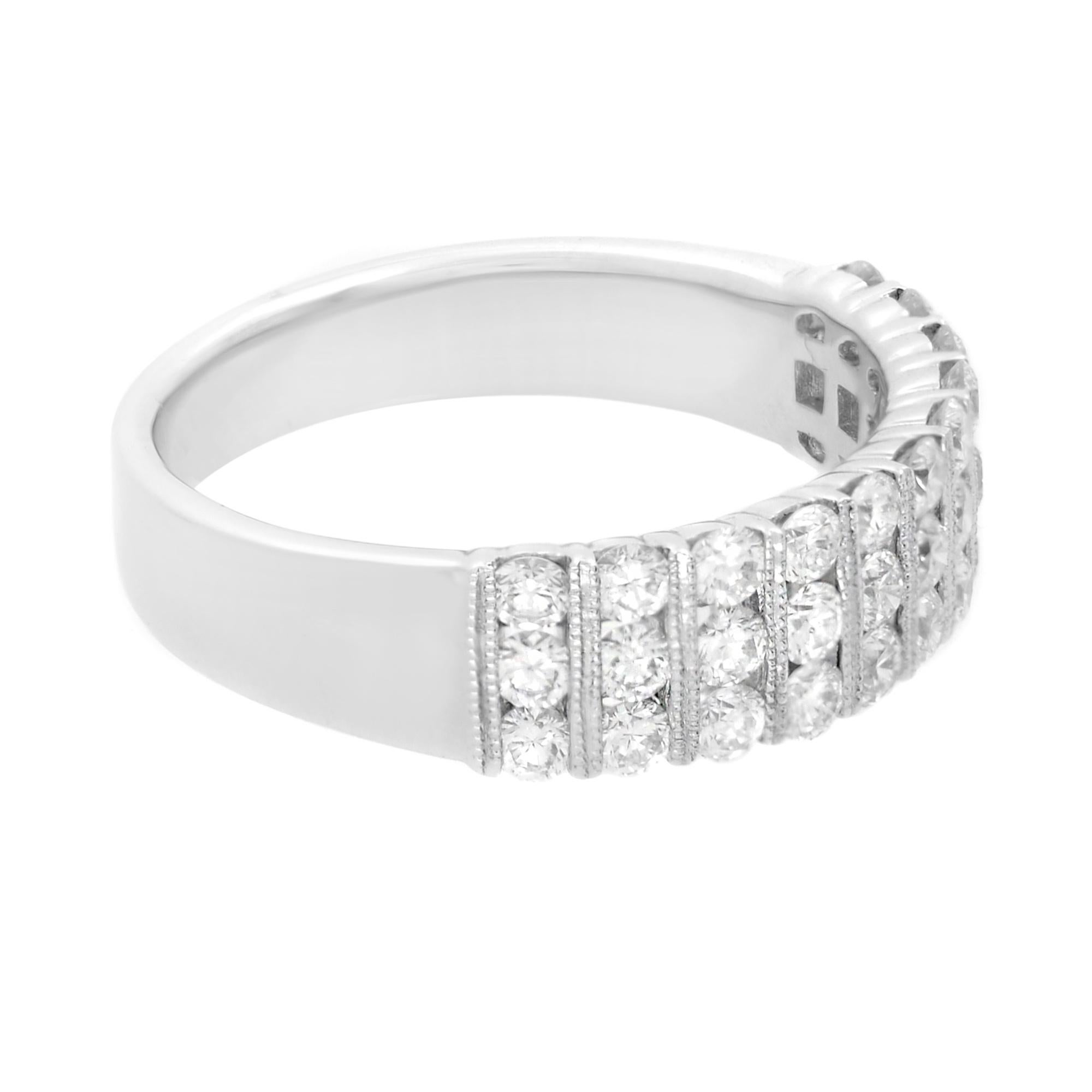 Modern Diamond Channel Set Milgrain Wedding Band Ring 18K White Gold 1.05cttw For Sale