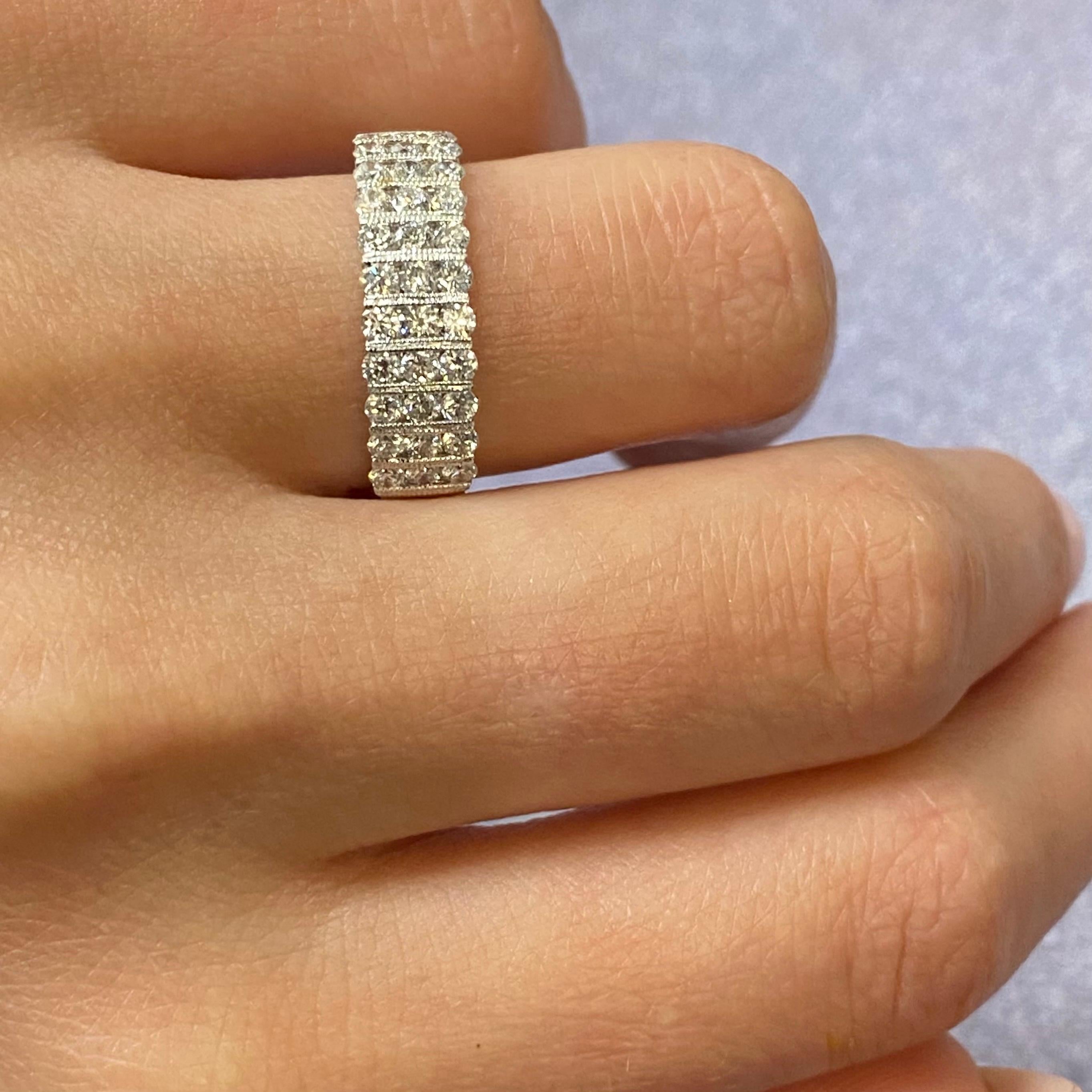 Women's Diamond Channel Set Milgrain Wedding Band Ring 18K White Gold 1.05cttw For Sale