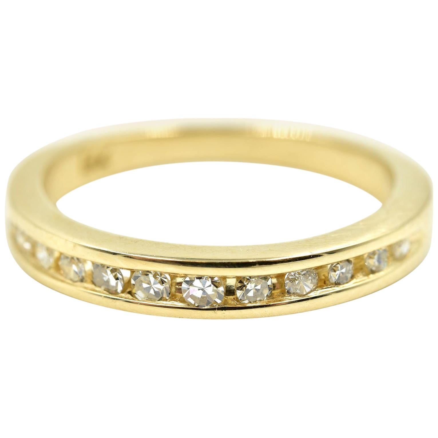 Diamond Channel Set of Wedding Band 14 Karat Yellow Gold For Sale